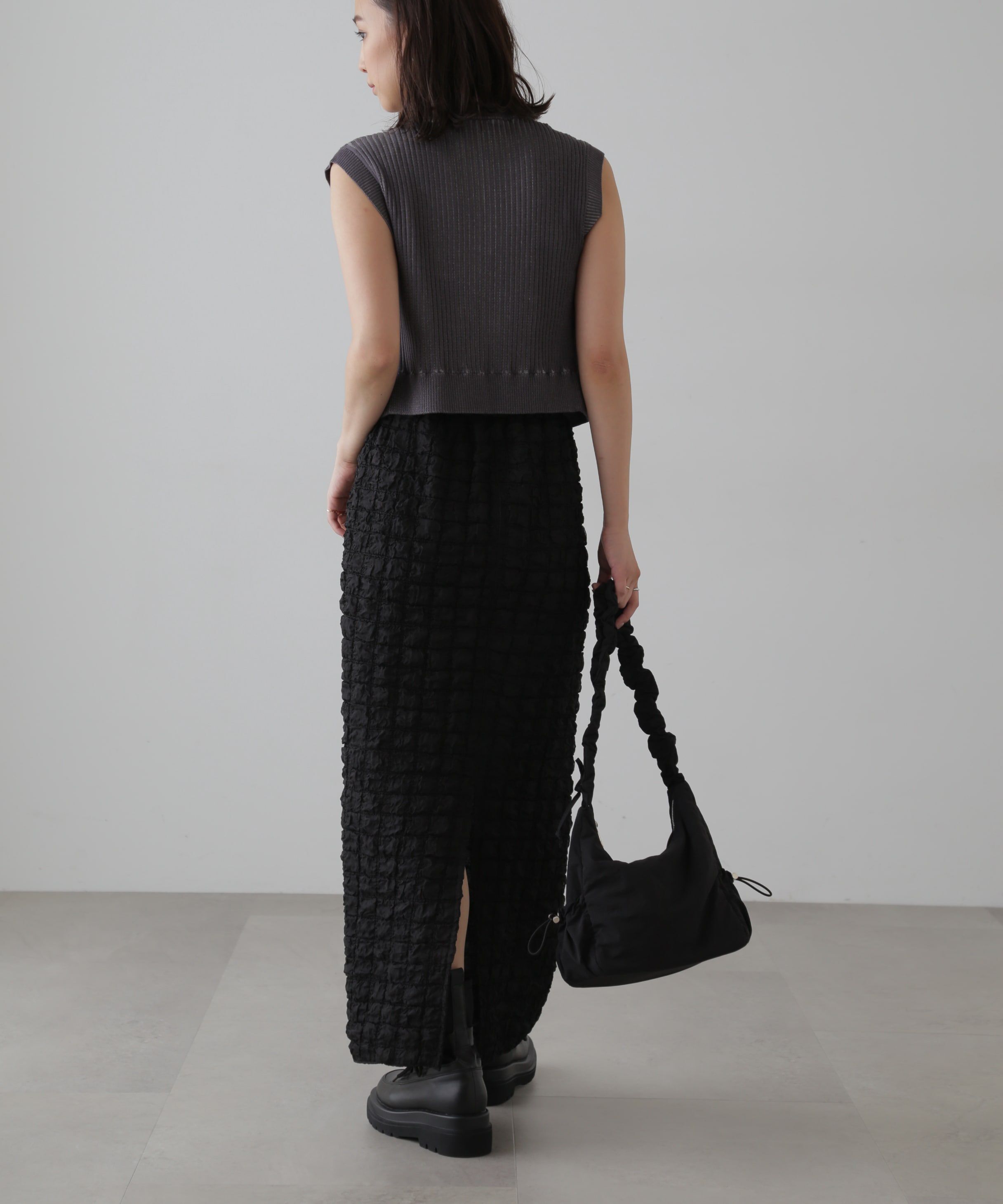  「バイカースタンド配色リブニットベスト」|ニット・セーター|