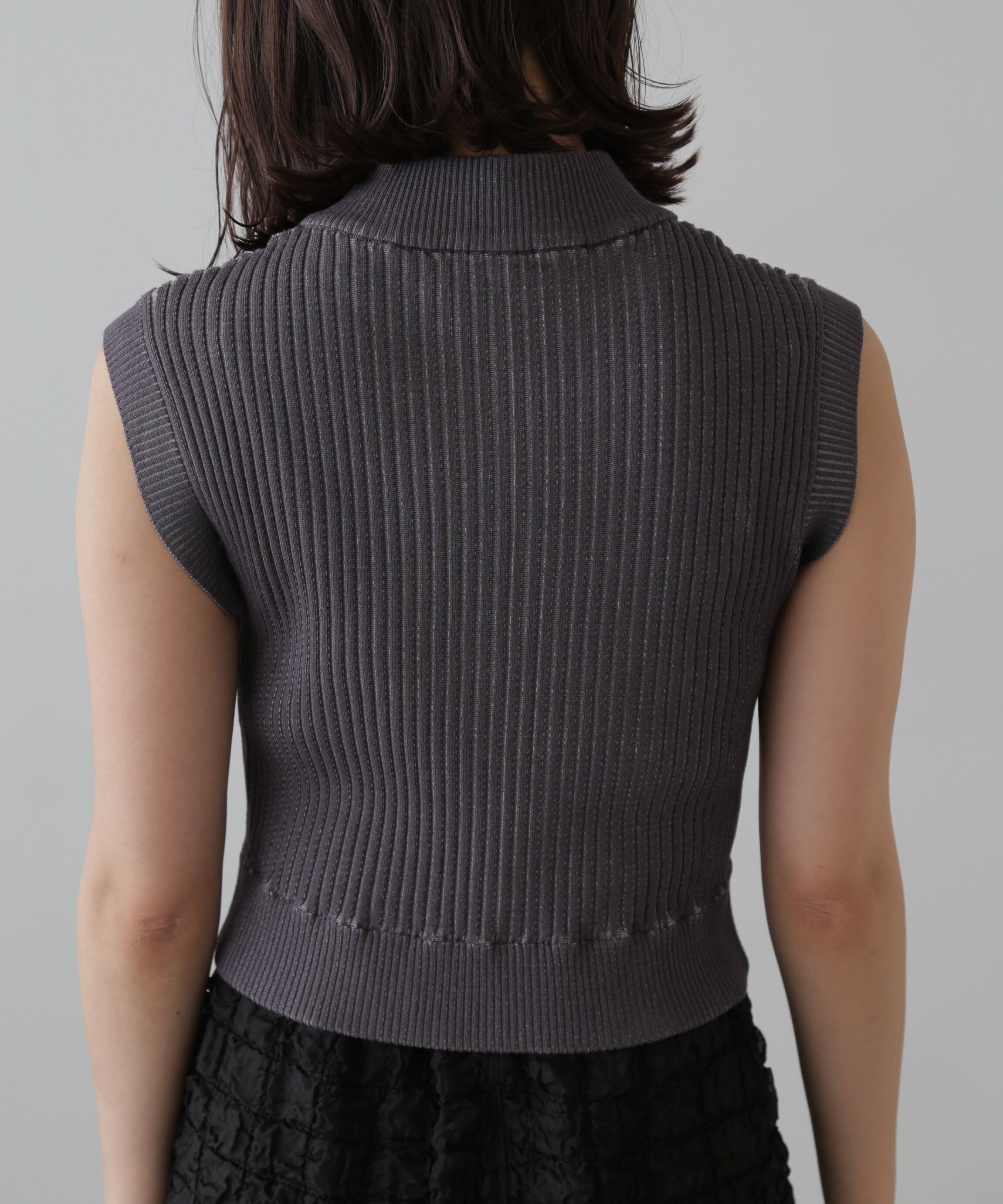  「バイカースタンド配色リブニットベスト」|ニット・セーター|