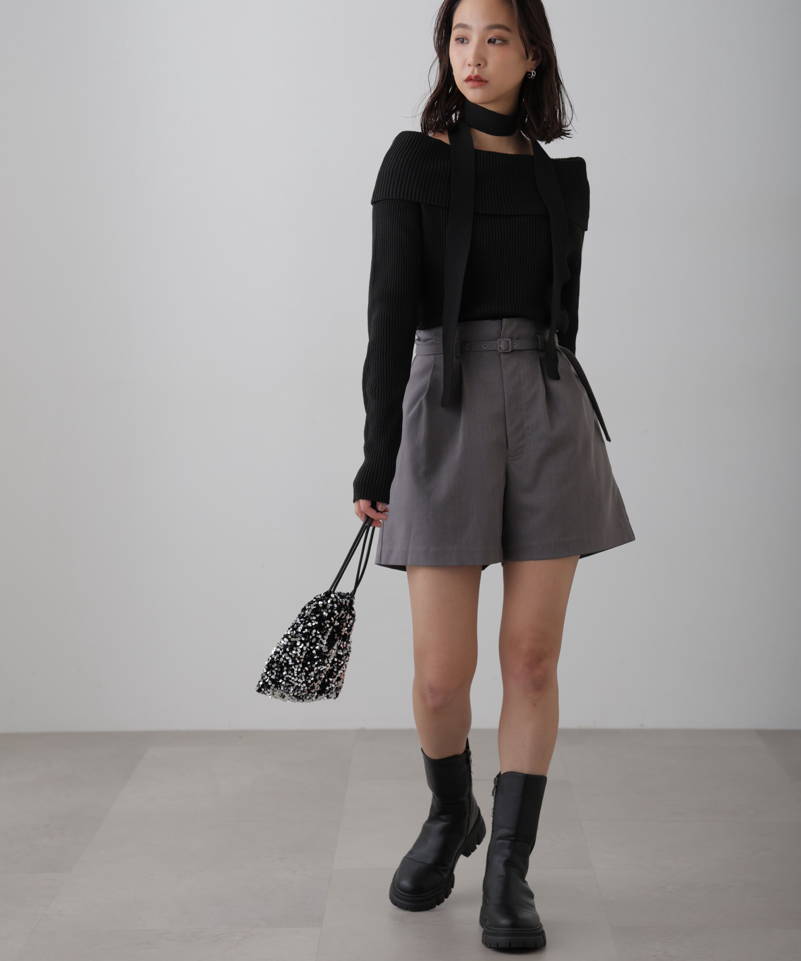  「チョーカー付きオフショルニット」|ニット・セーター|