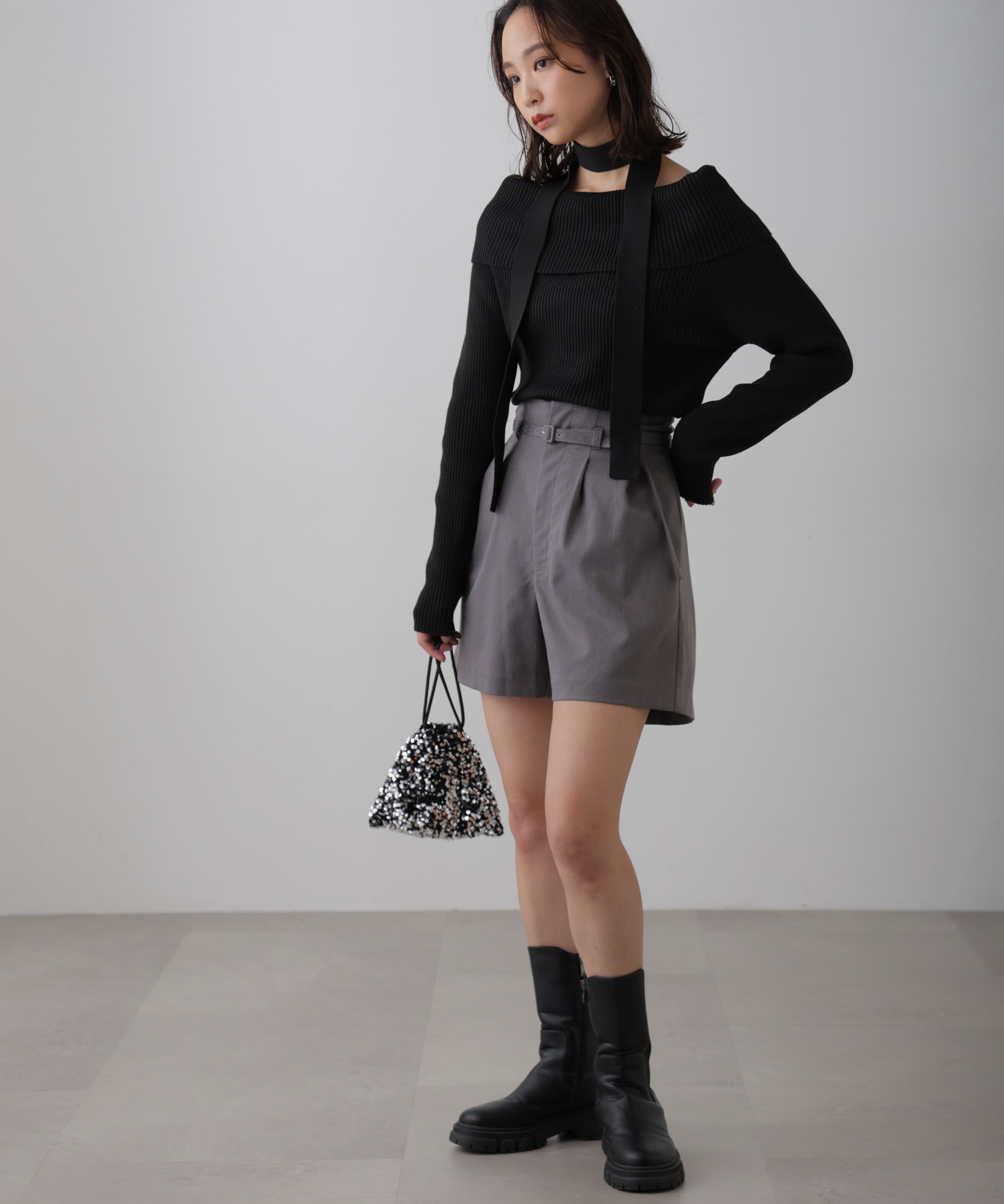  「チョーカー付きオフショルニット」|ニット・セーター|