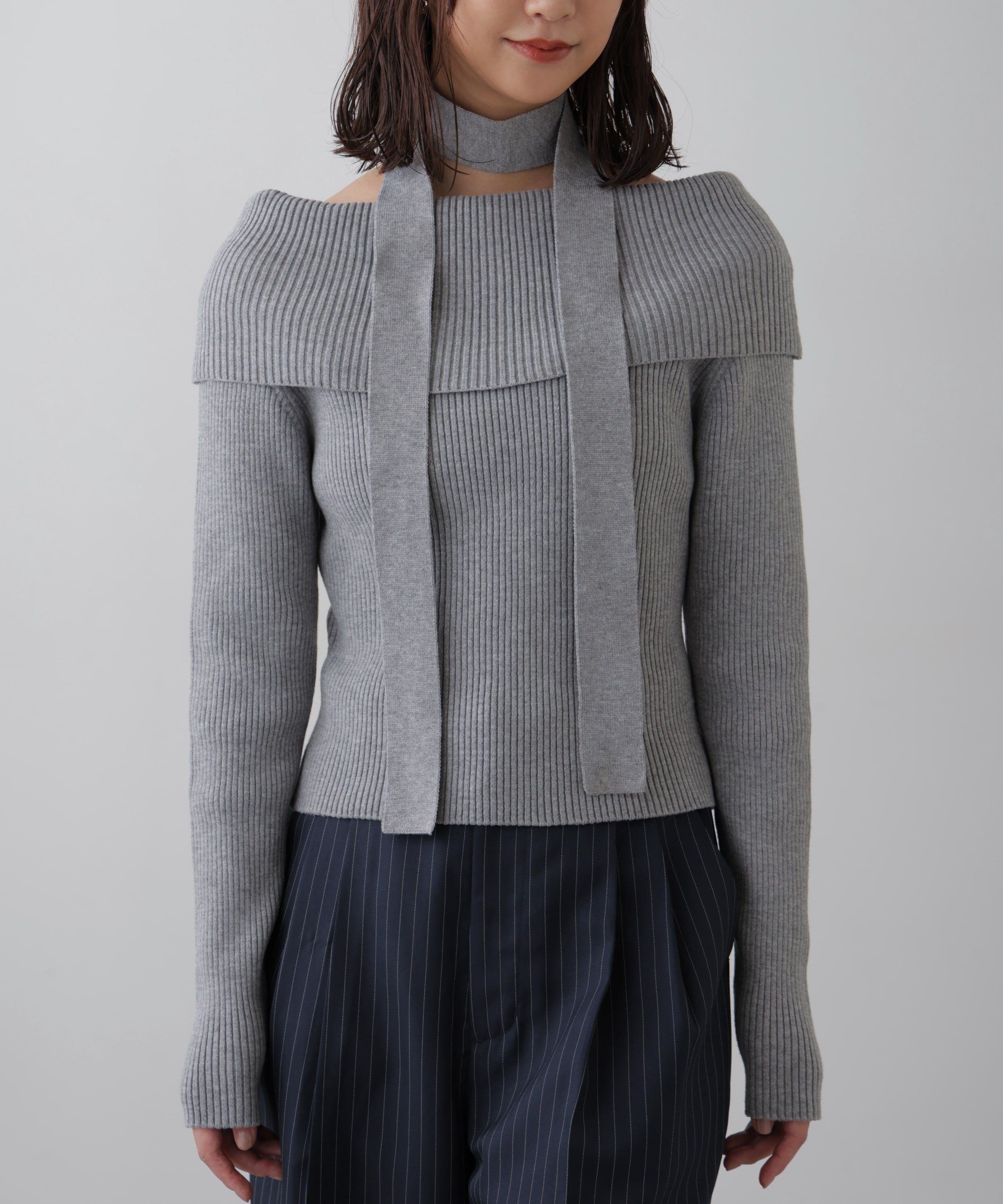  「チョーカー付きオフショルニット」|ニット・セーター|