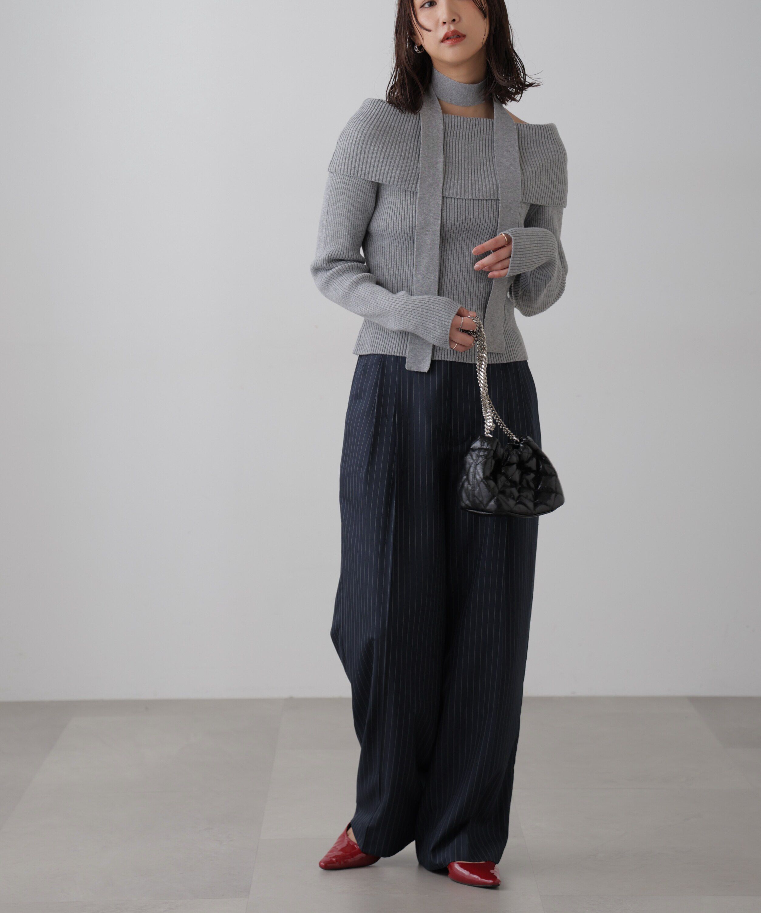  「チョーカー付きオフショルニット」|ニット・セーター|