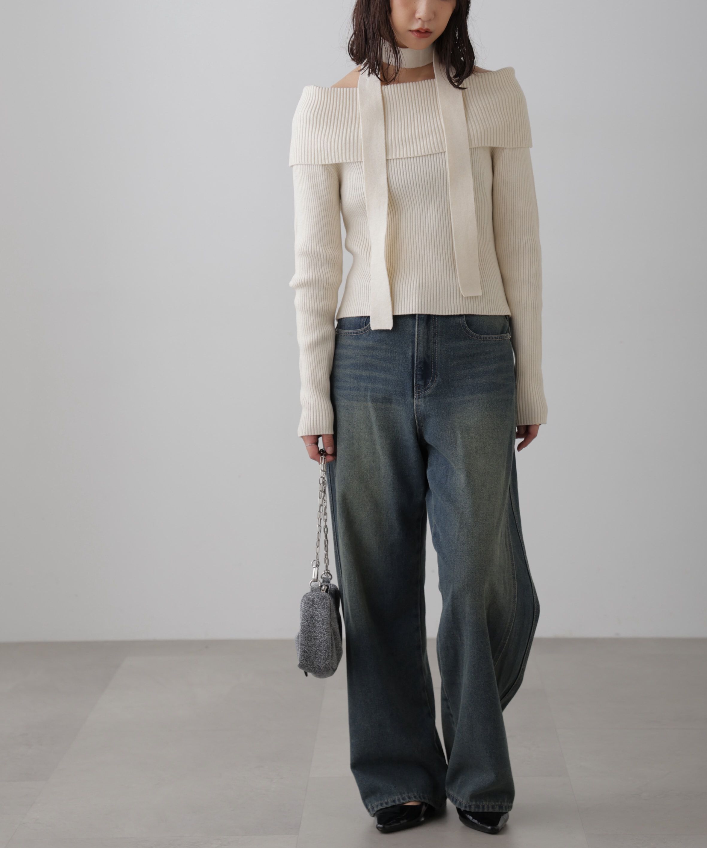  「チョーカー付きオフショルニット」|ニット・セーター|