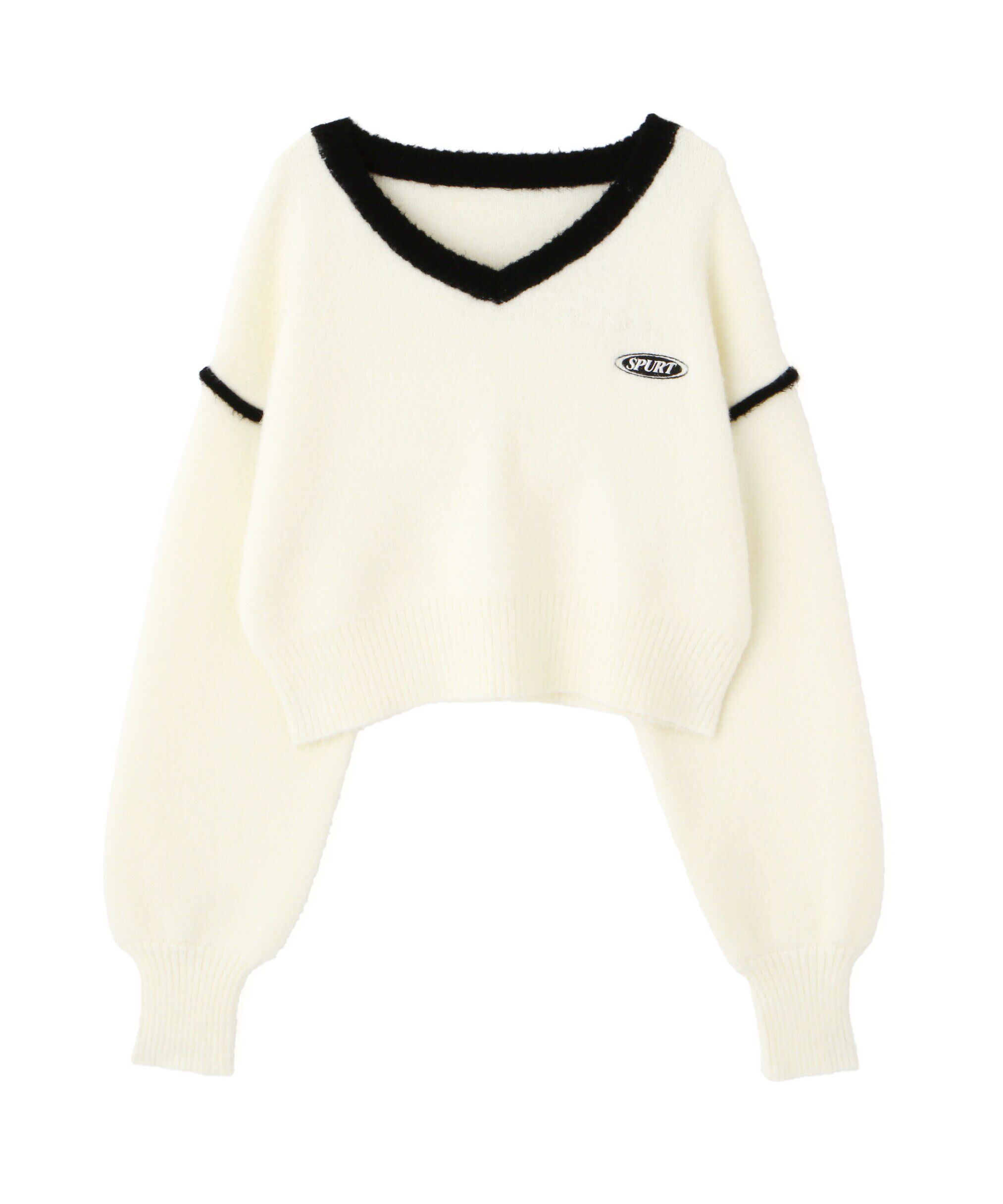  「Vネック配色ショート丈ニット」|ニット・セーター|