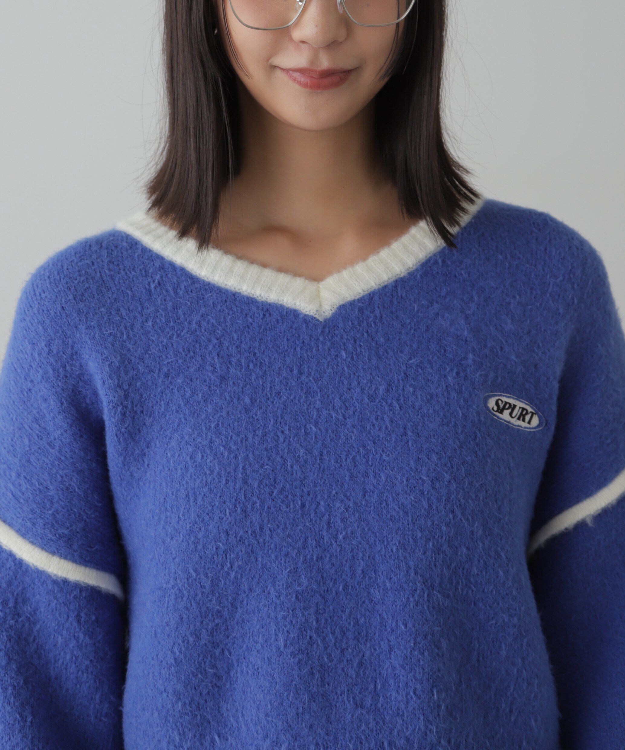  「Vネック配色ショート丈ニット」|ニット・セーター|