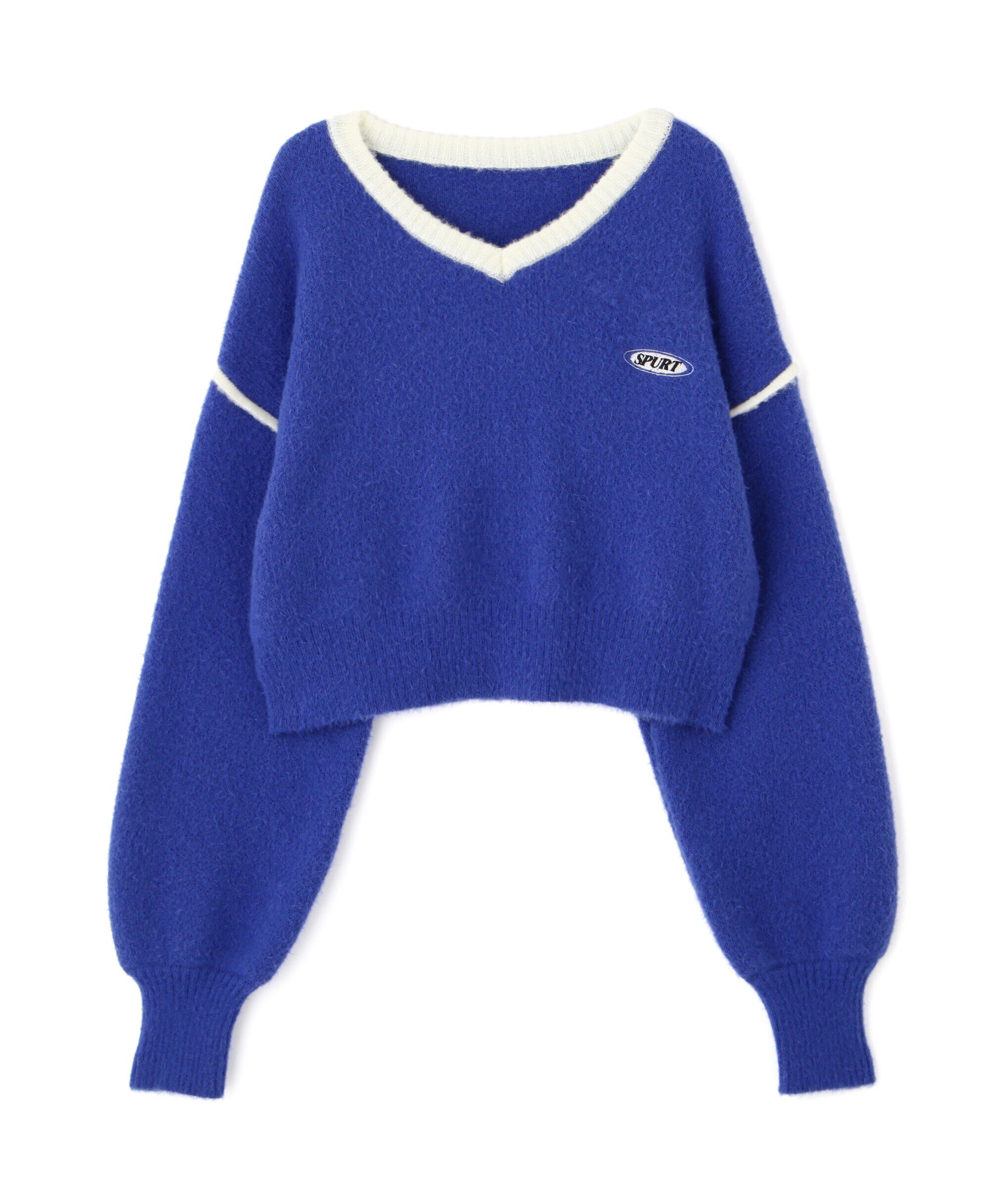  「Vネック配色ショート丈ニット」|ニット・セーター|