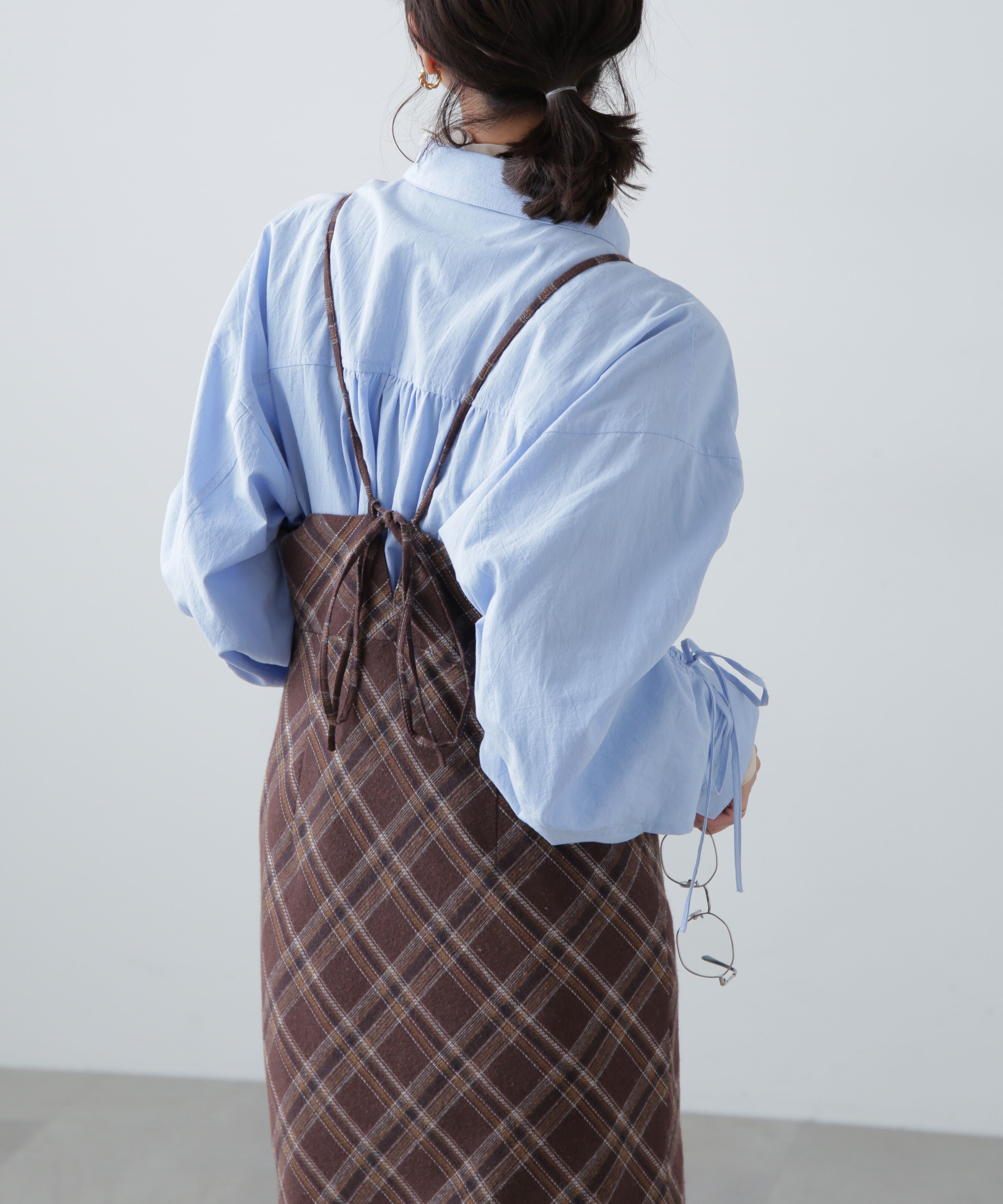  「ボタンスリットチェックキャミワンピース」|ワンピース|