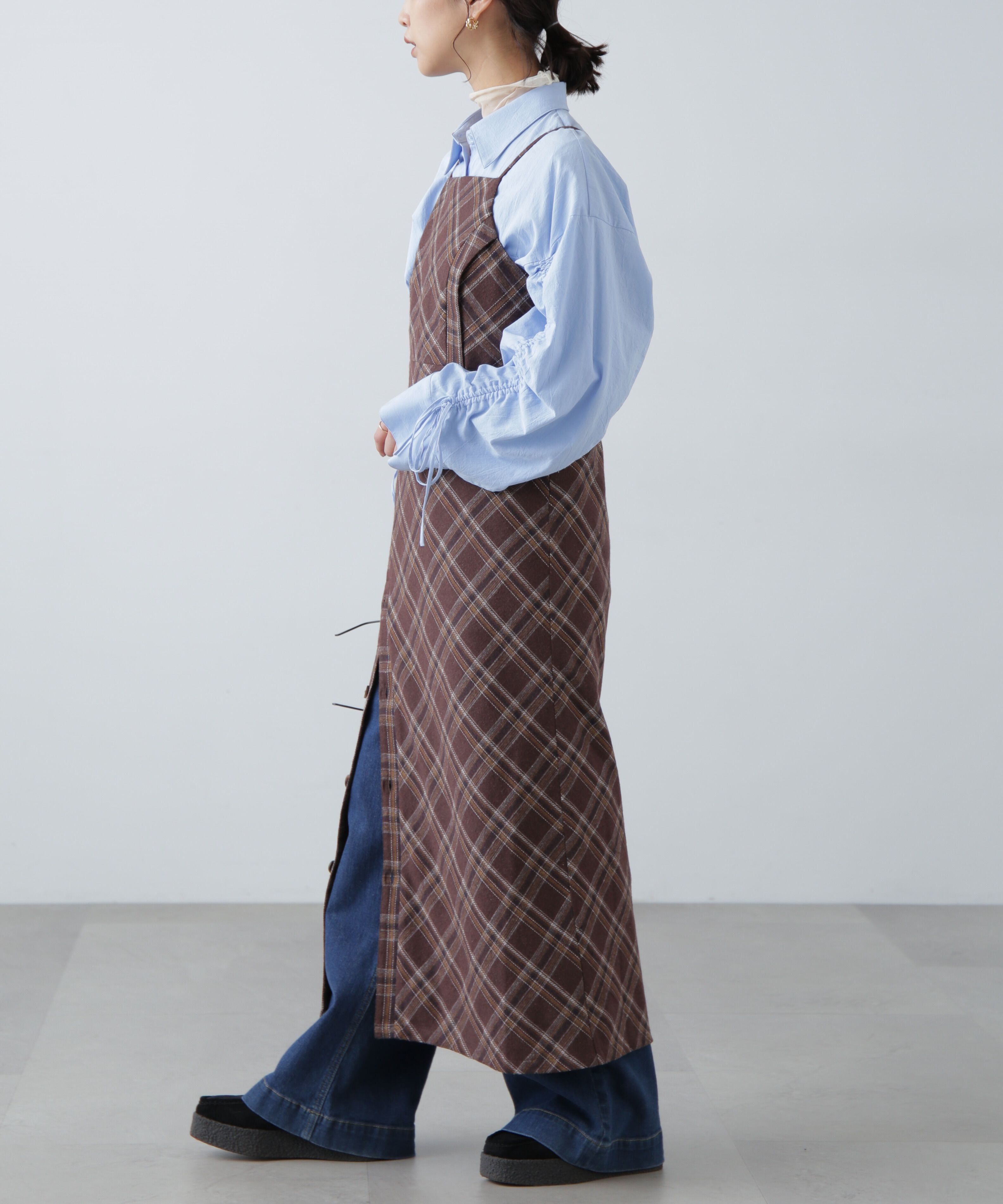  「ボタンスリットチェックキャミワンピース」|ワンピース|