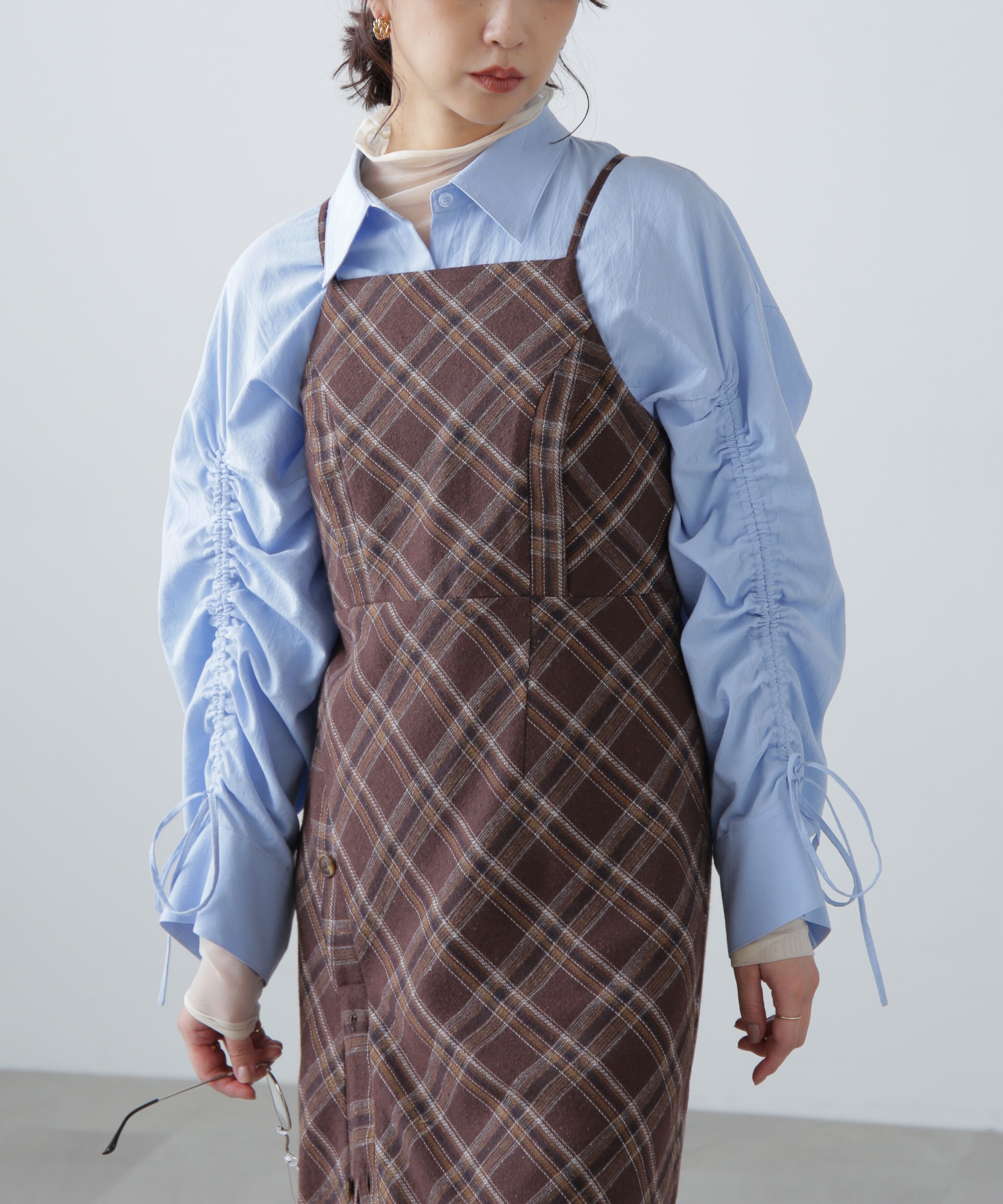  「ボタンスリットチェックキャミワンピース」|ワンピース|