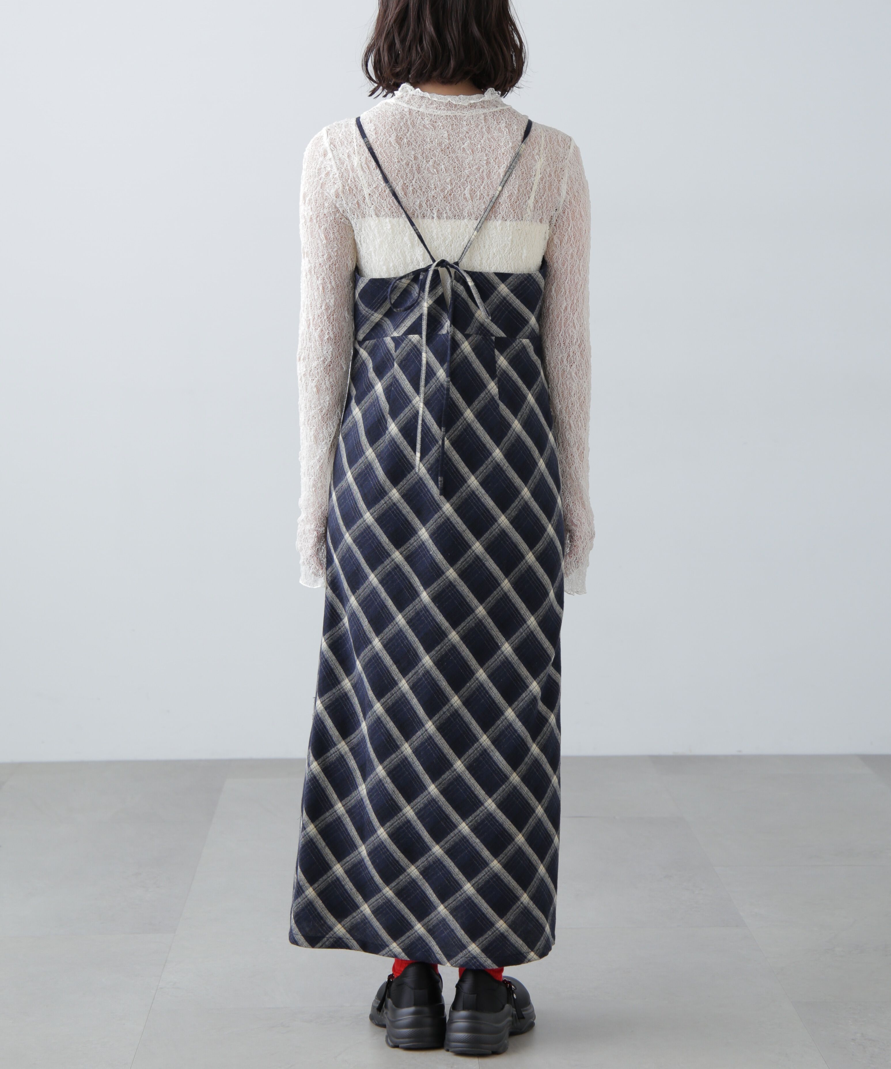  「ボタンスリットチェックキャミワンピース」|ワンピース|