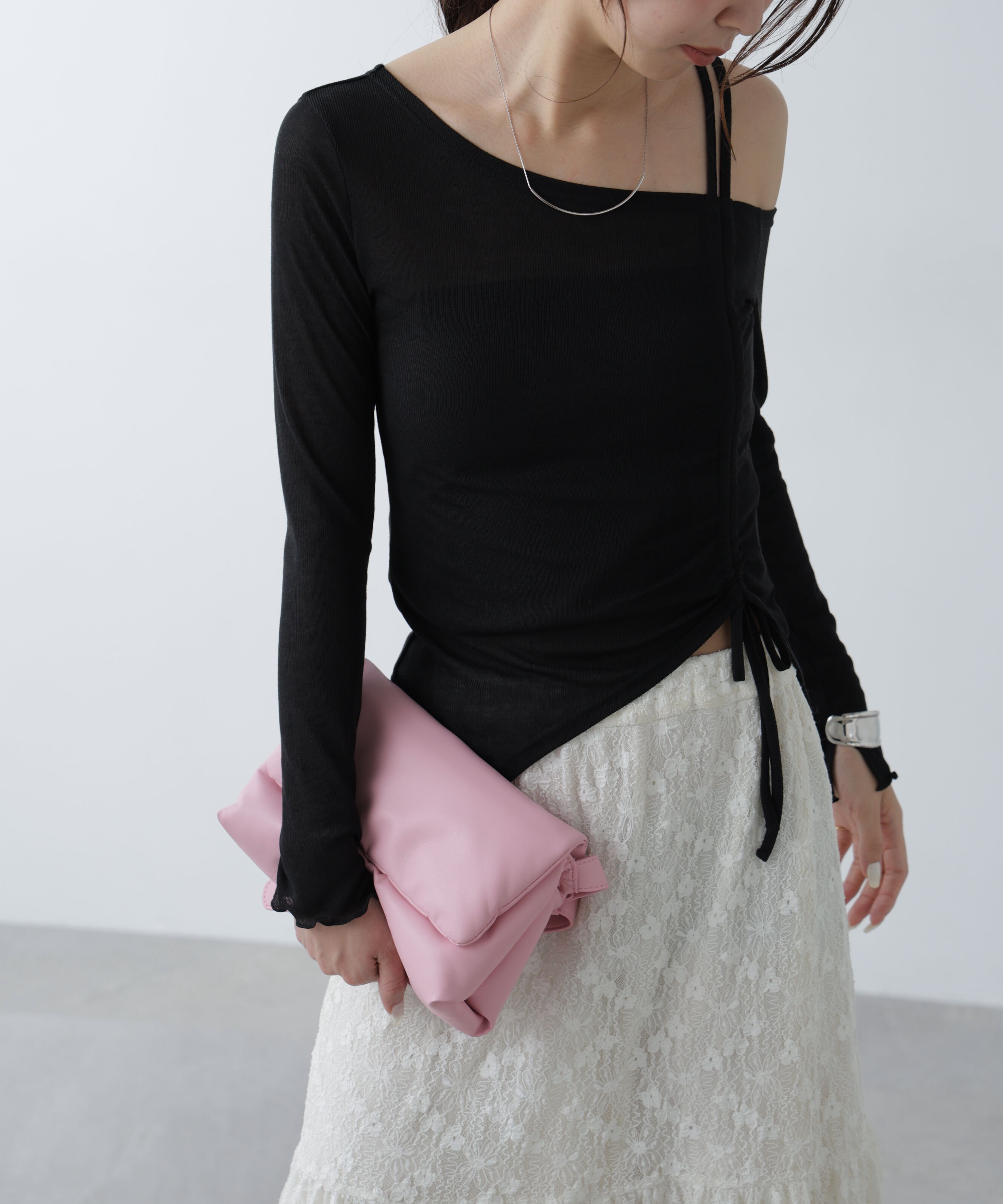  「ワンショルシャーリングテレコカットソー」|Tシャツ・カットソー|ブラック