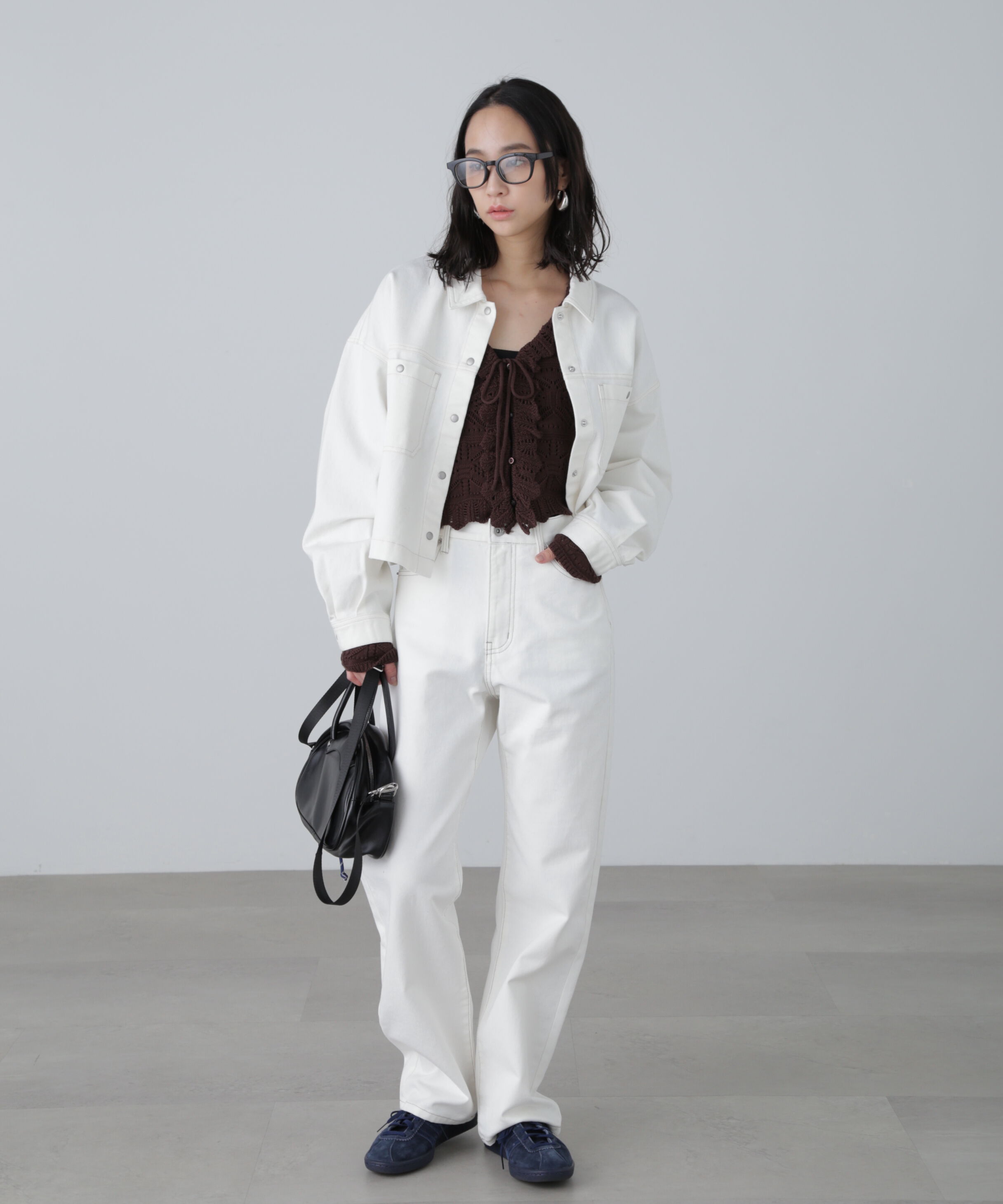  「透かし編みクロップドニットカーディガン」|ニット・セーター|