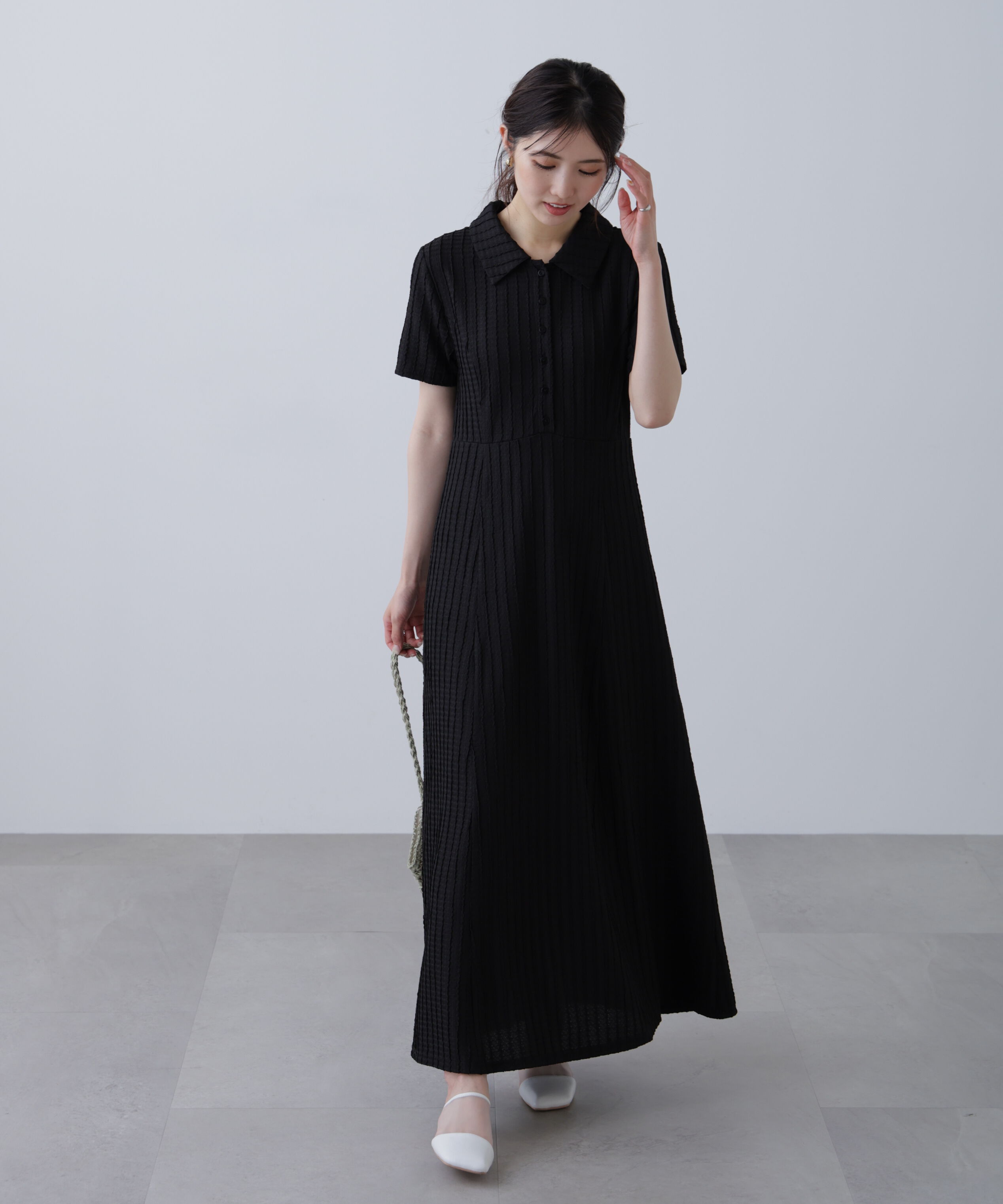  「カットジャガードポロワンピース」|ワンピース|