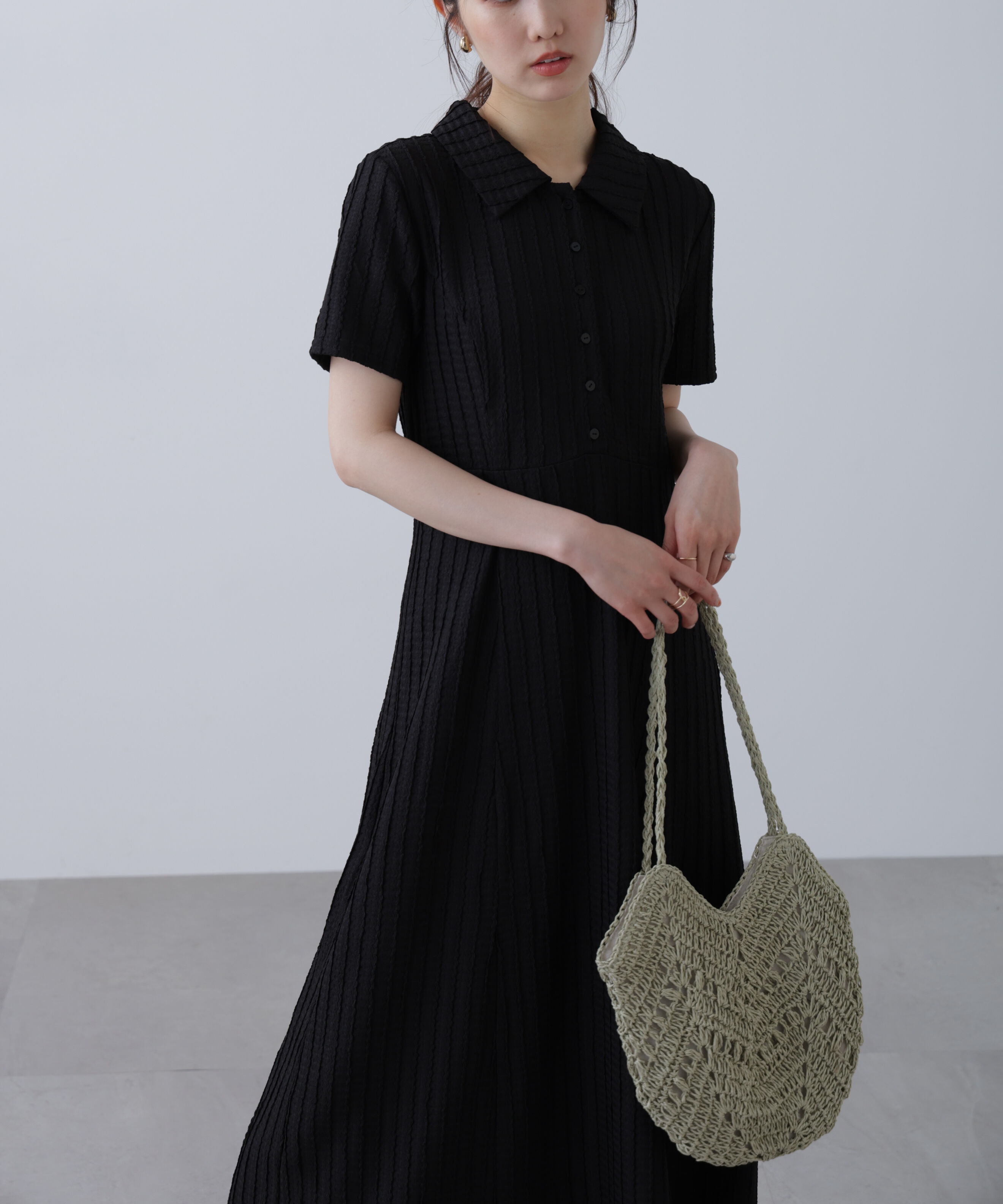  「カットジャガードポロワンピース」|ワンピース|