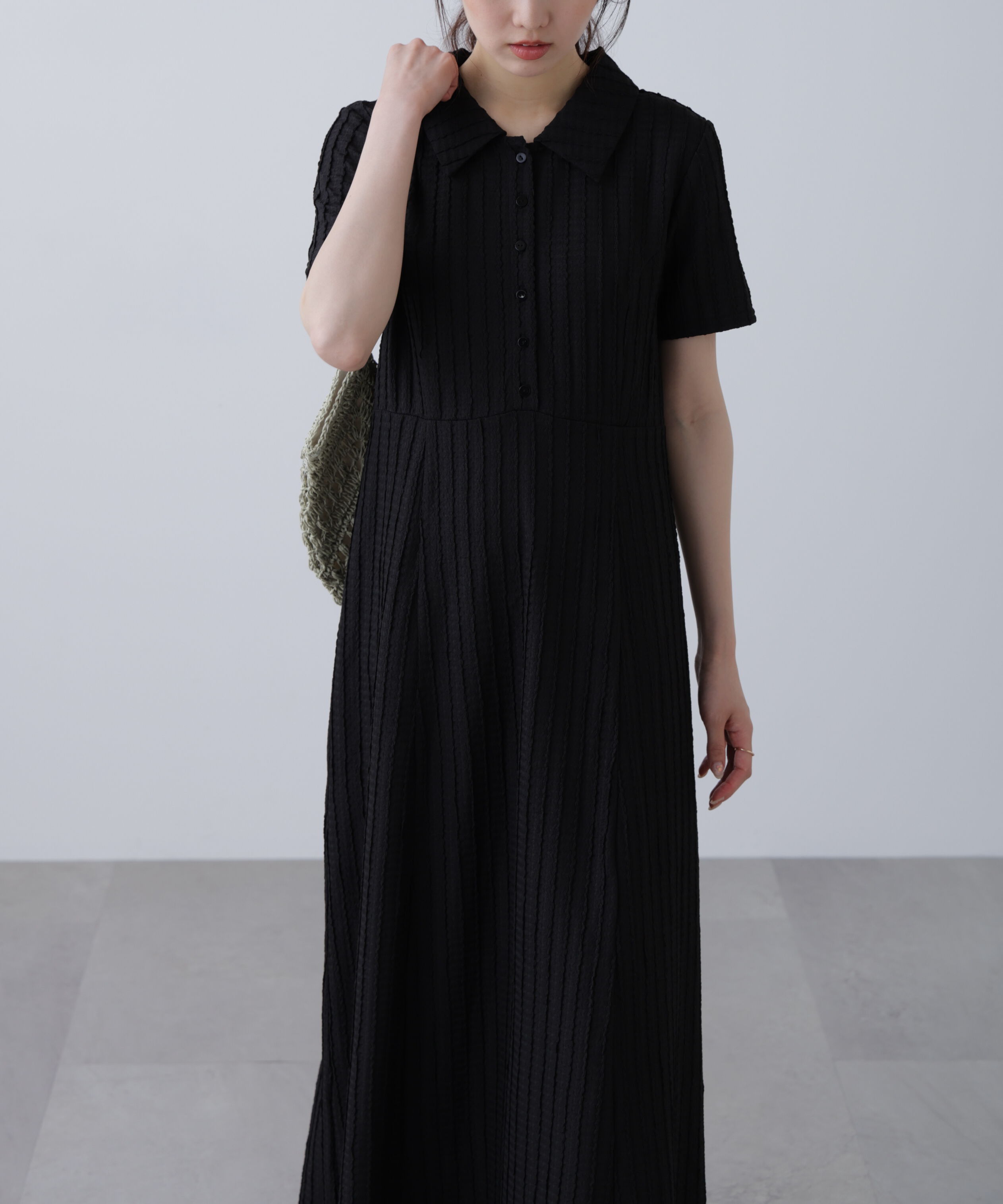  「カットジャガードポロワンピース」|ワンピース|