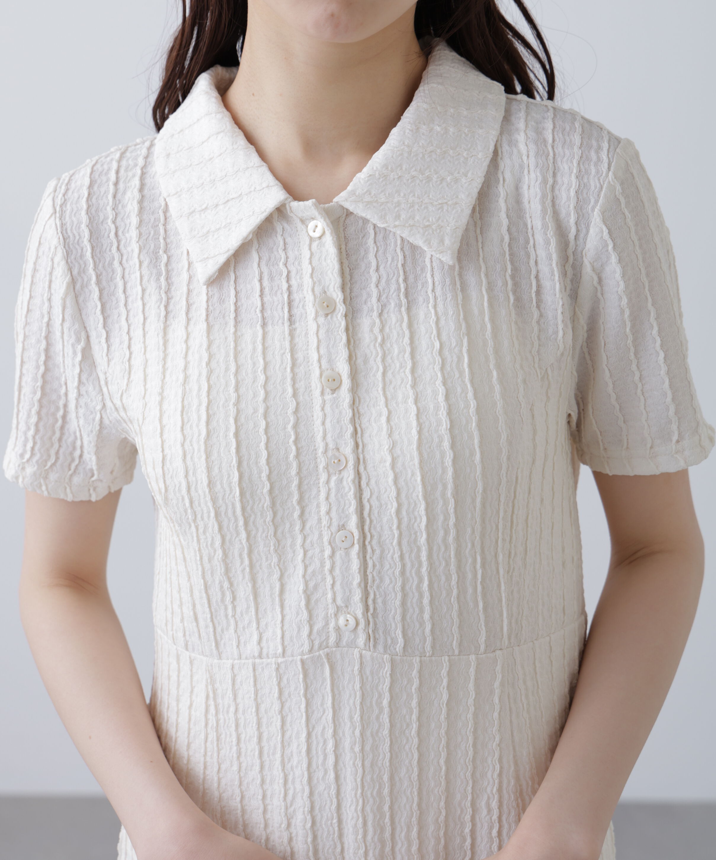  「カットジャガードポロワンピース」|ワンピース|