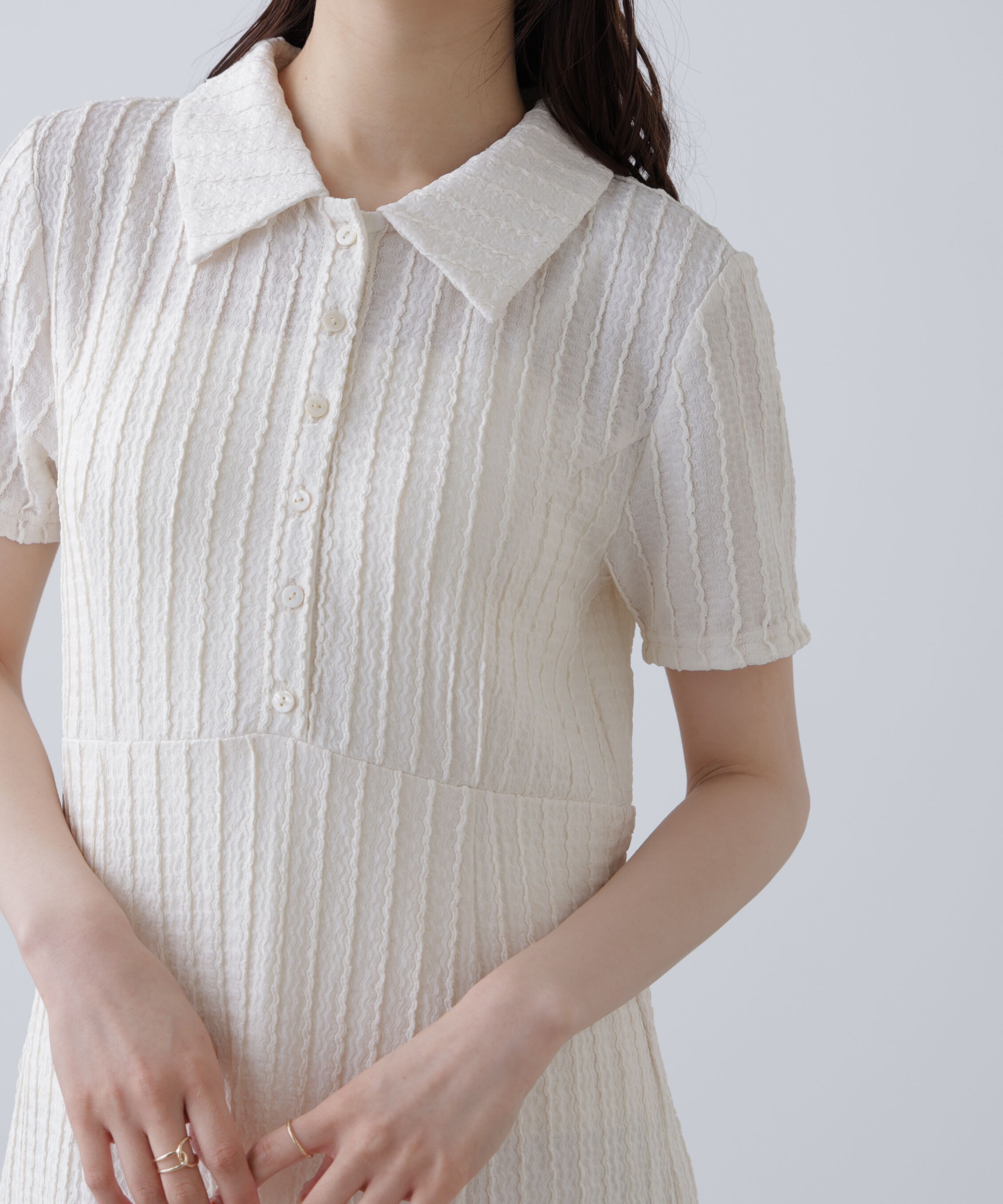  「カットジャガードポロワンピース」|ワンピース|