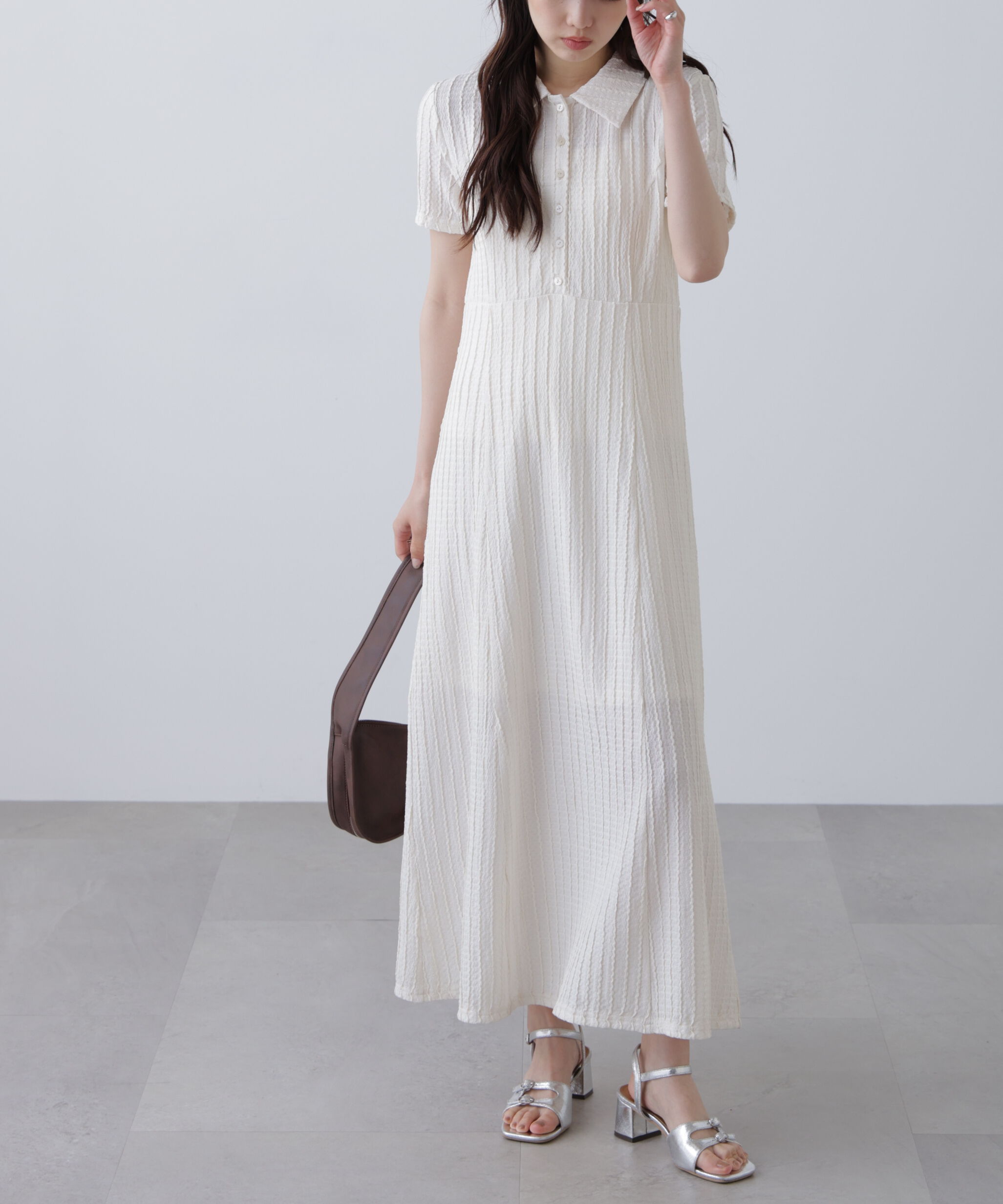  「カットジャガードポロワンピース」|ワンピース|