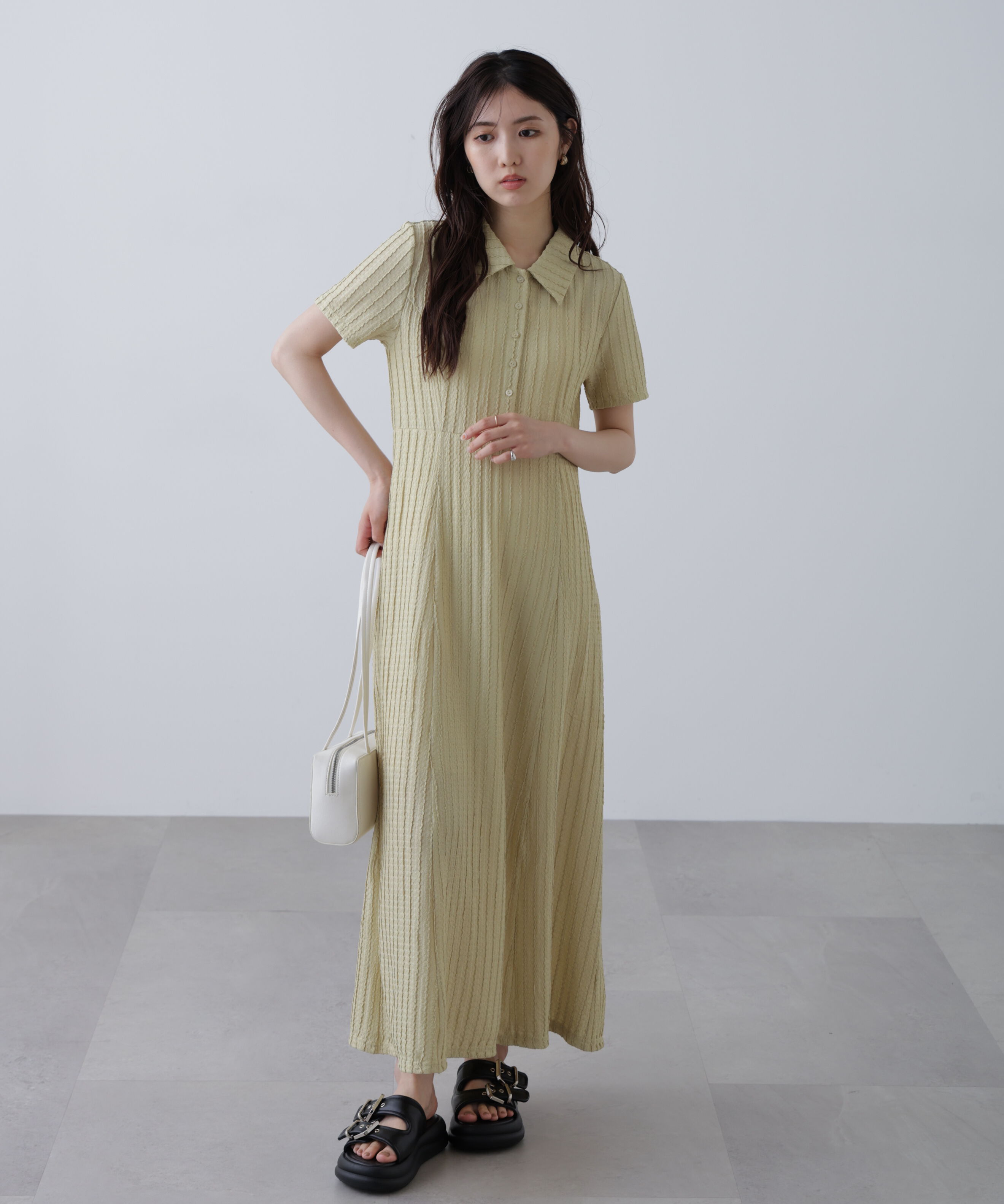  「カットジャガードポロワンピース」|ワンピース|