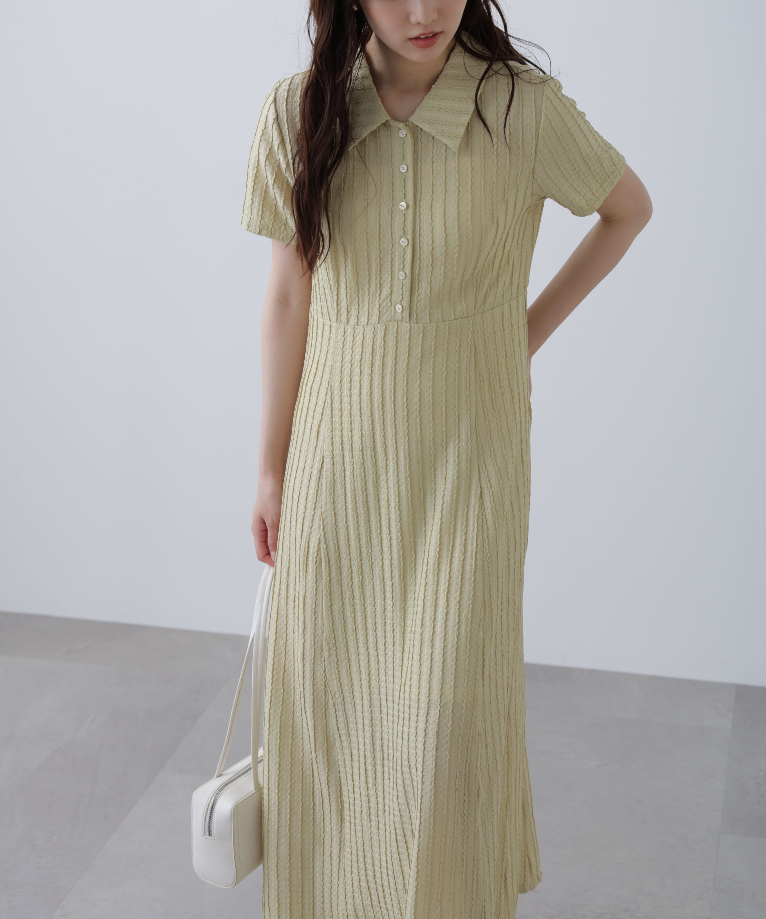  「カットジャガードポロワンピース」|ワンピース|