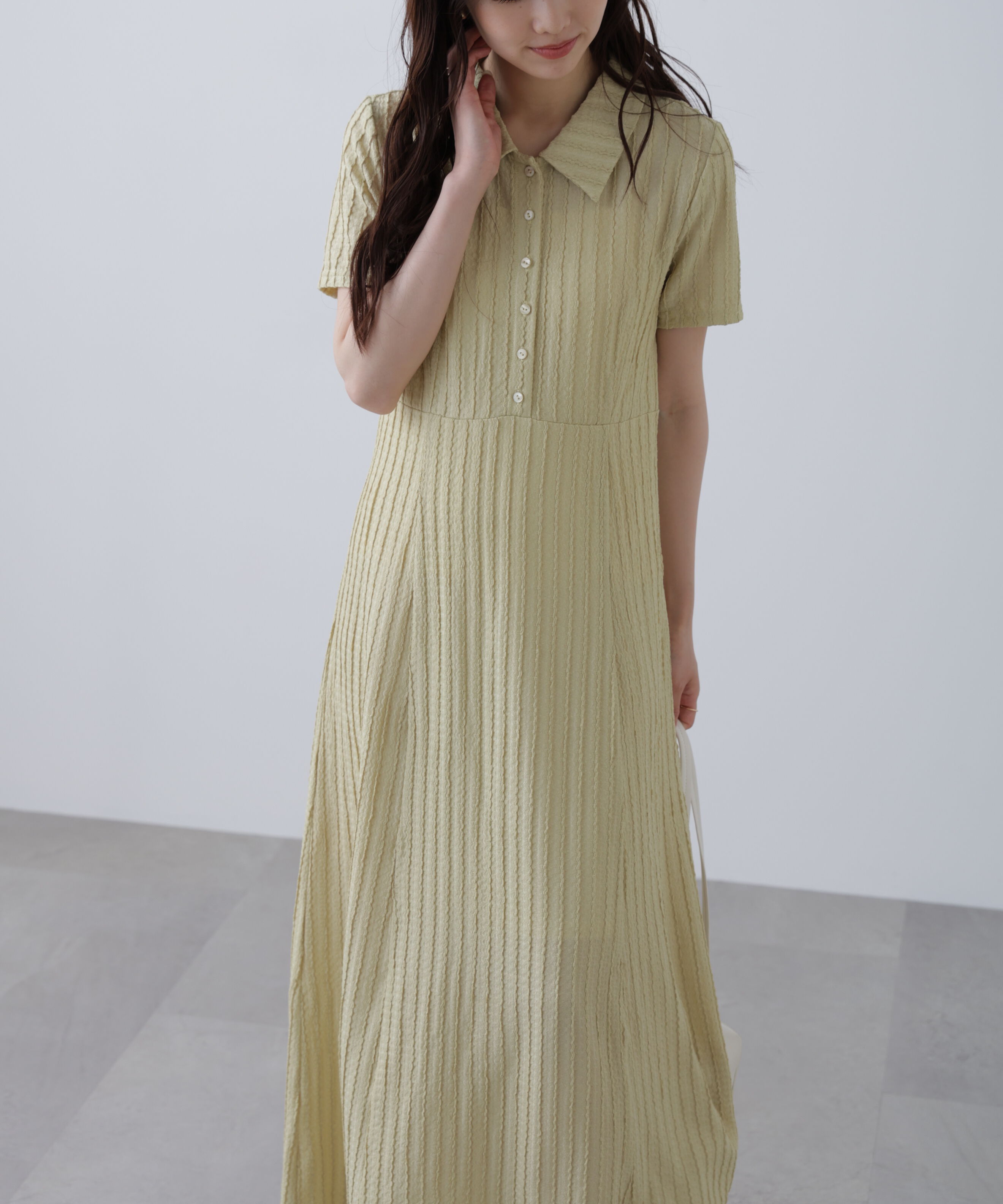  「カットジャガードポロワンピース」|ワンピース|