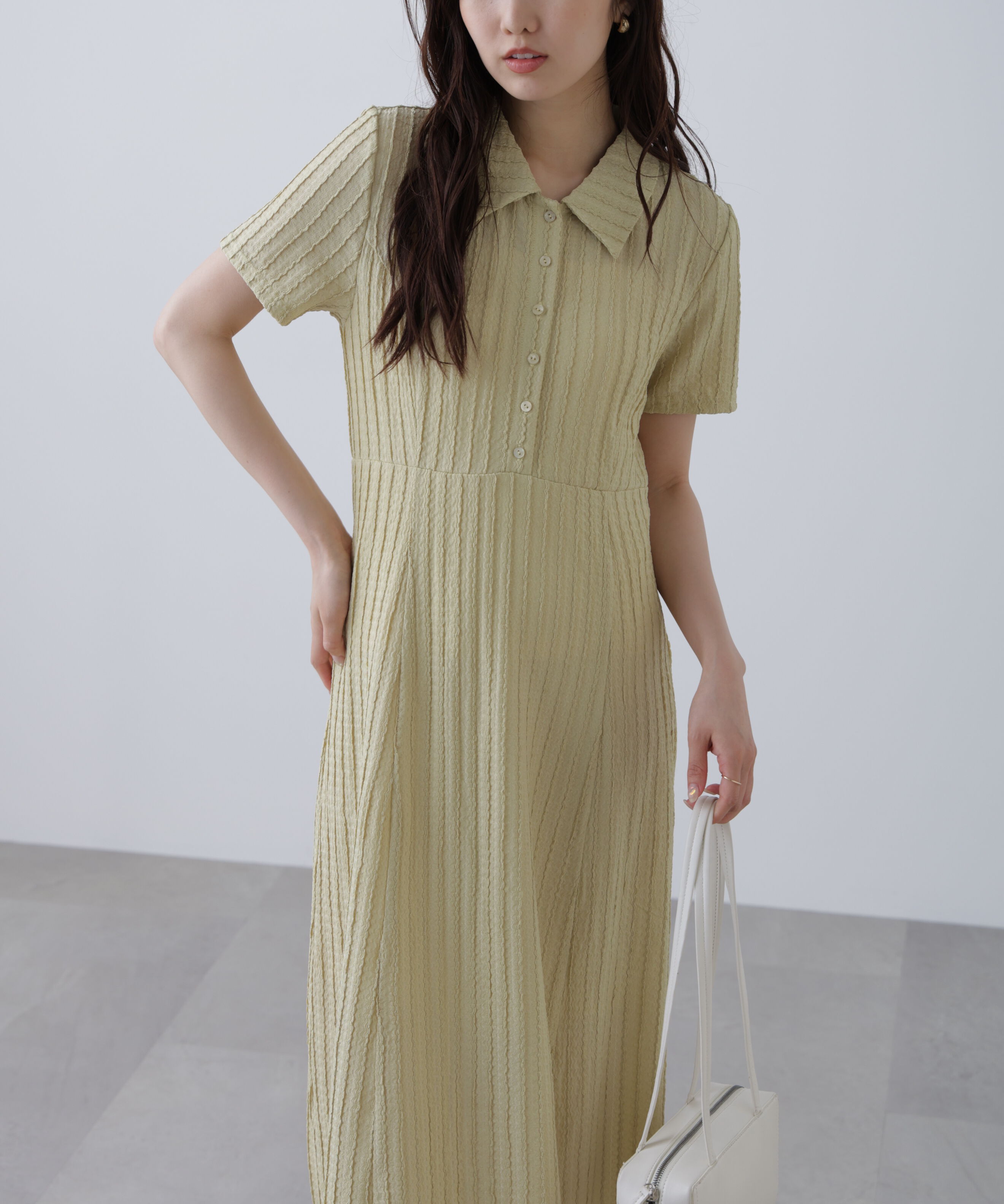  「カットジャガードポロワンピース」|ワンピース|