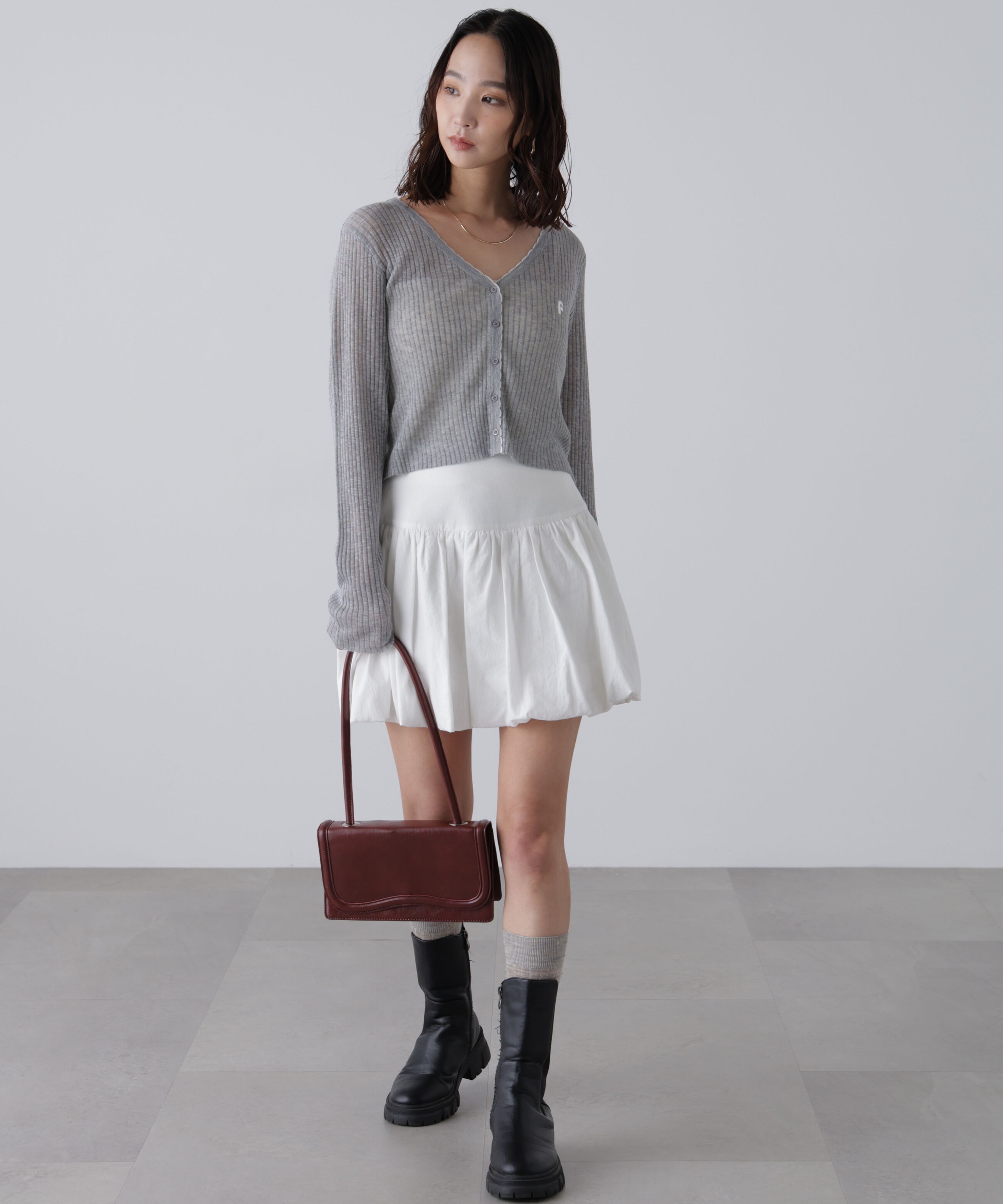  「配色ラインスカラップシアーリブカーディガン」|ニット・セーター|