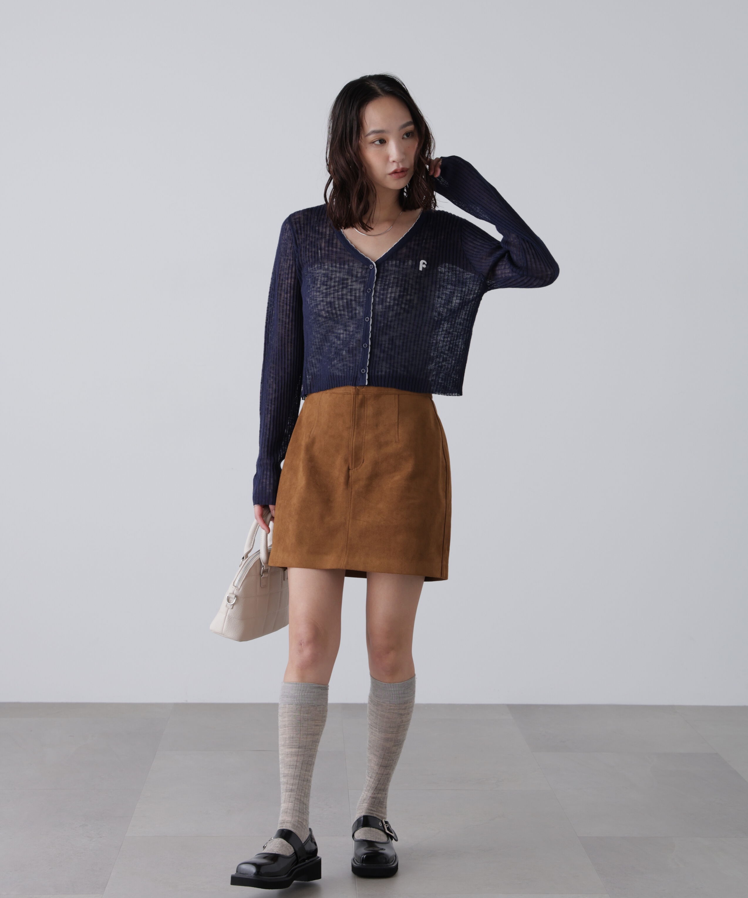  「配色ラインスカラップシアーリブカーディガン」|ニット・セーター|