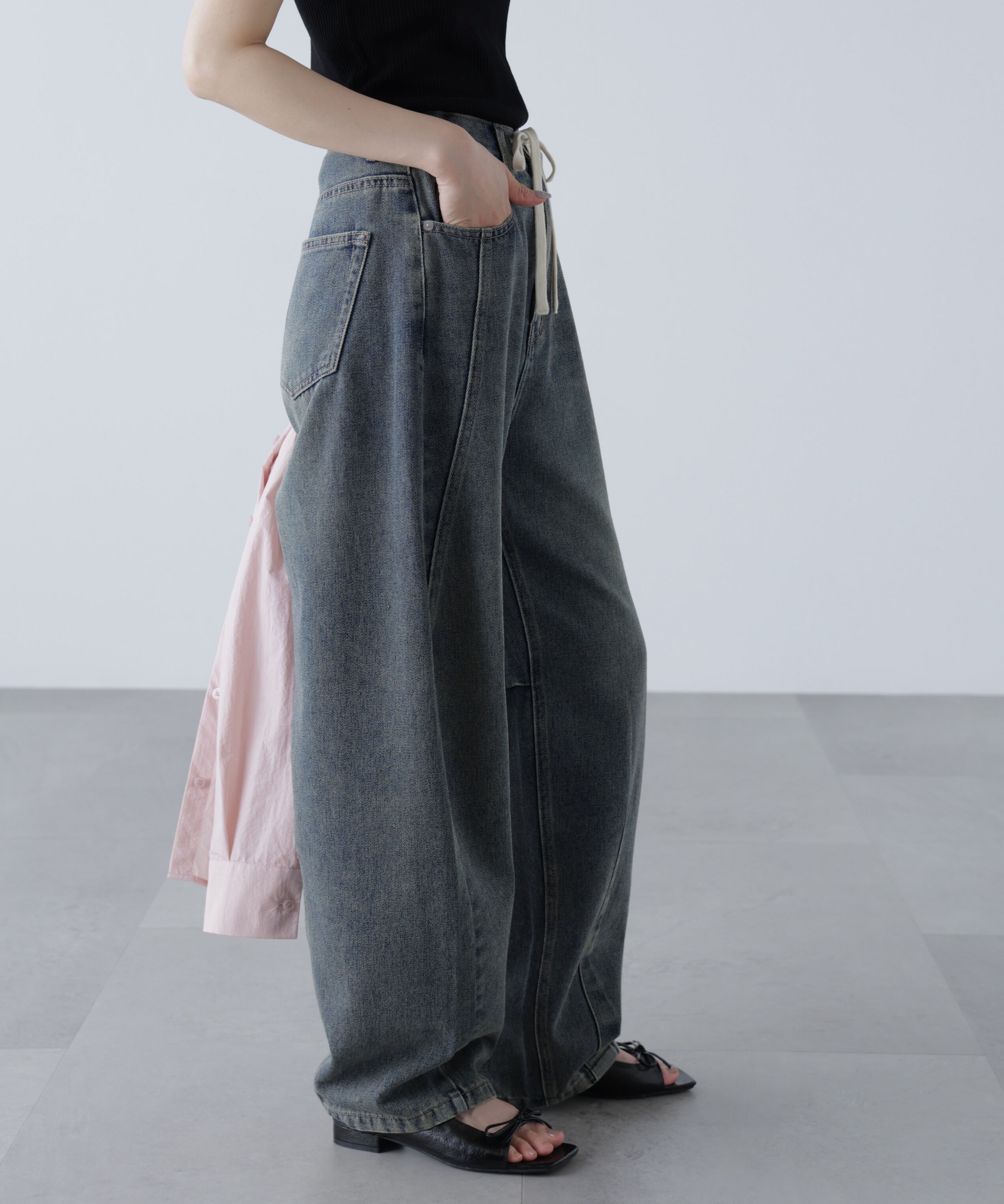  「ドロストバレルレッグデニムパンツ」|その他|