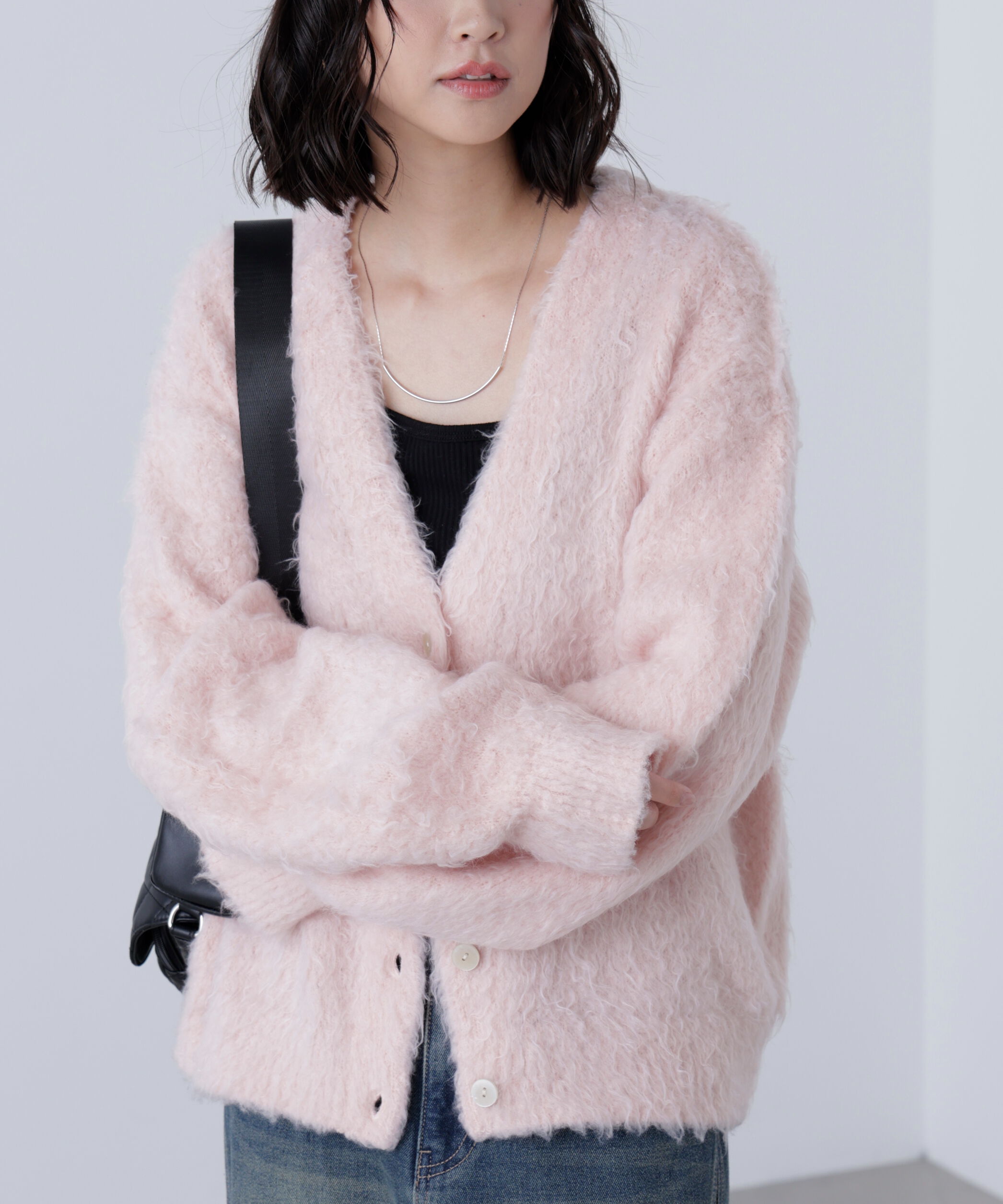  「ウェーブ起毛Vネックカーディガン」|ニット・セーター|