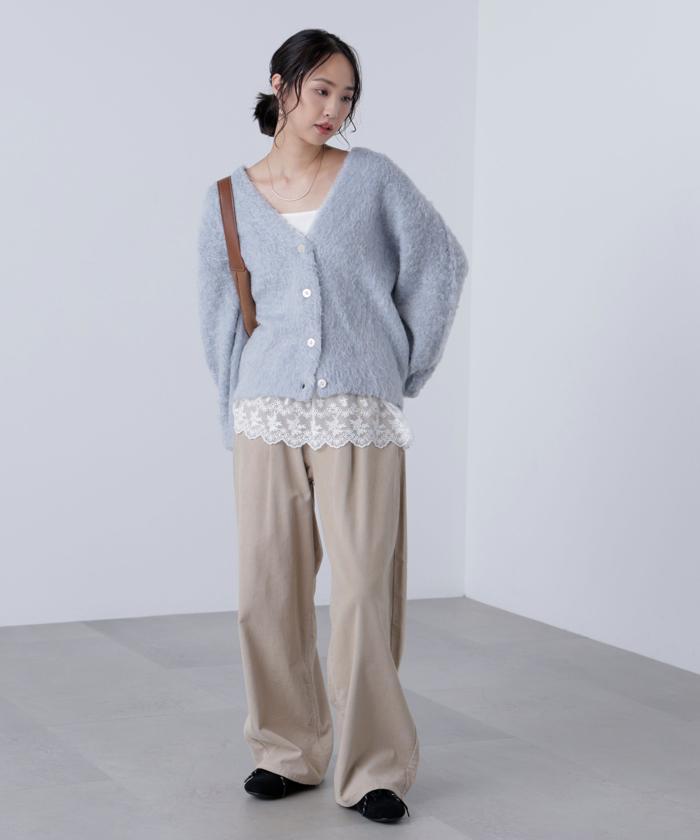  「ウェーブ起毛Vネックカーディガン」|ニット・セーター|