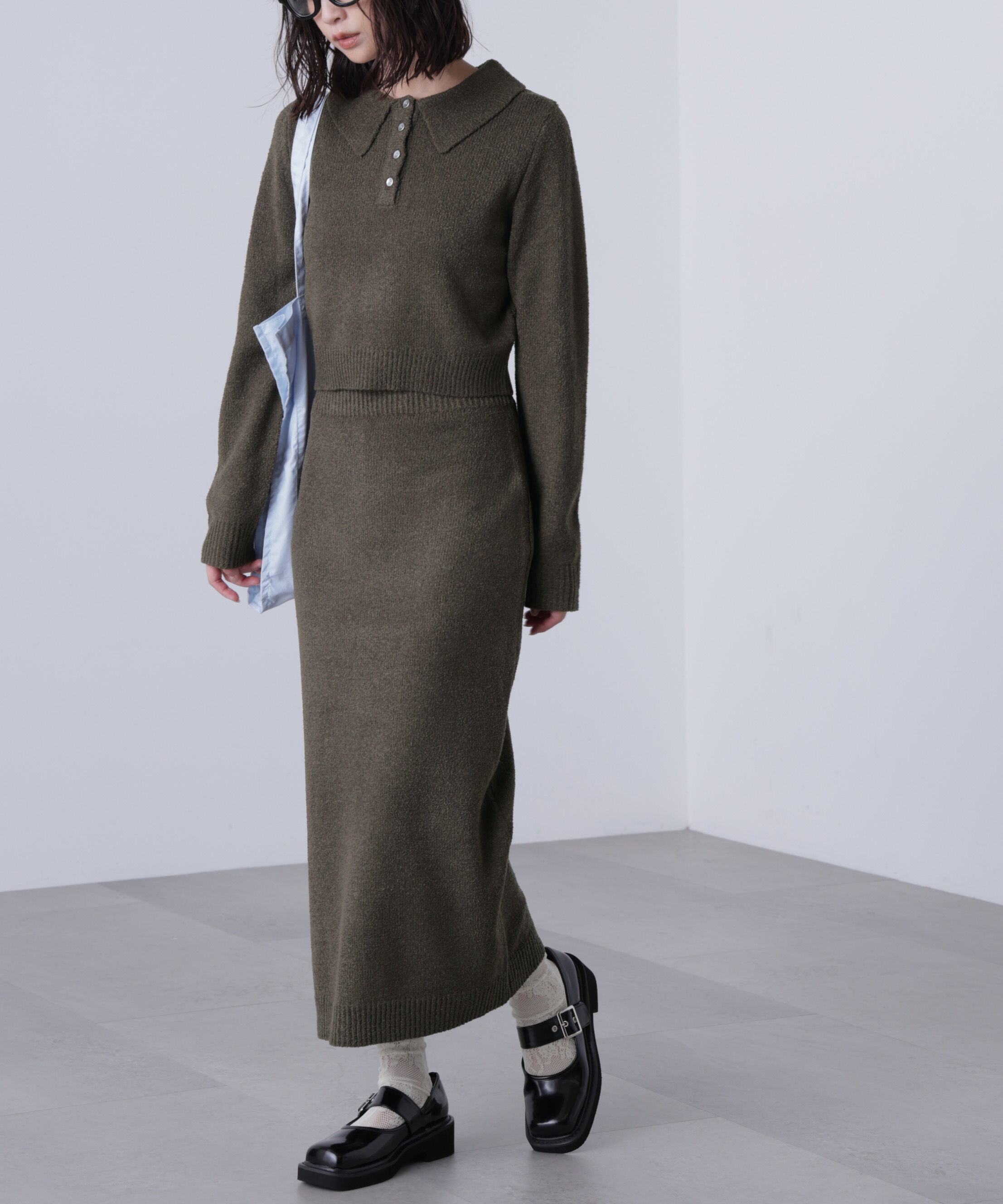  「ポロニットセットアップ」|ワンピース|ブラウン