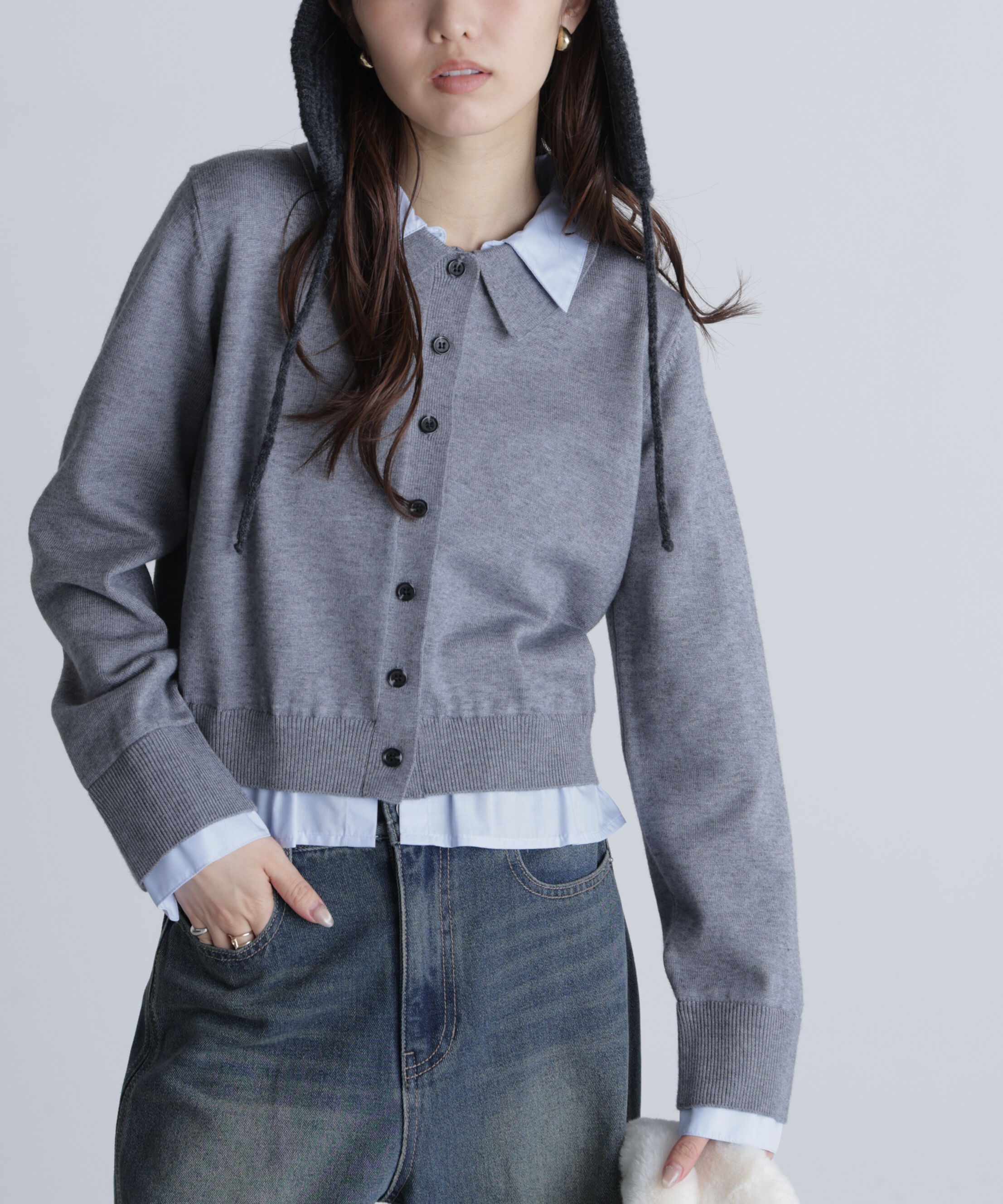  「シャツフェイクレイヤードポロカーディガン」|ニット・セーター|