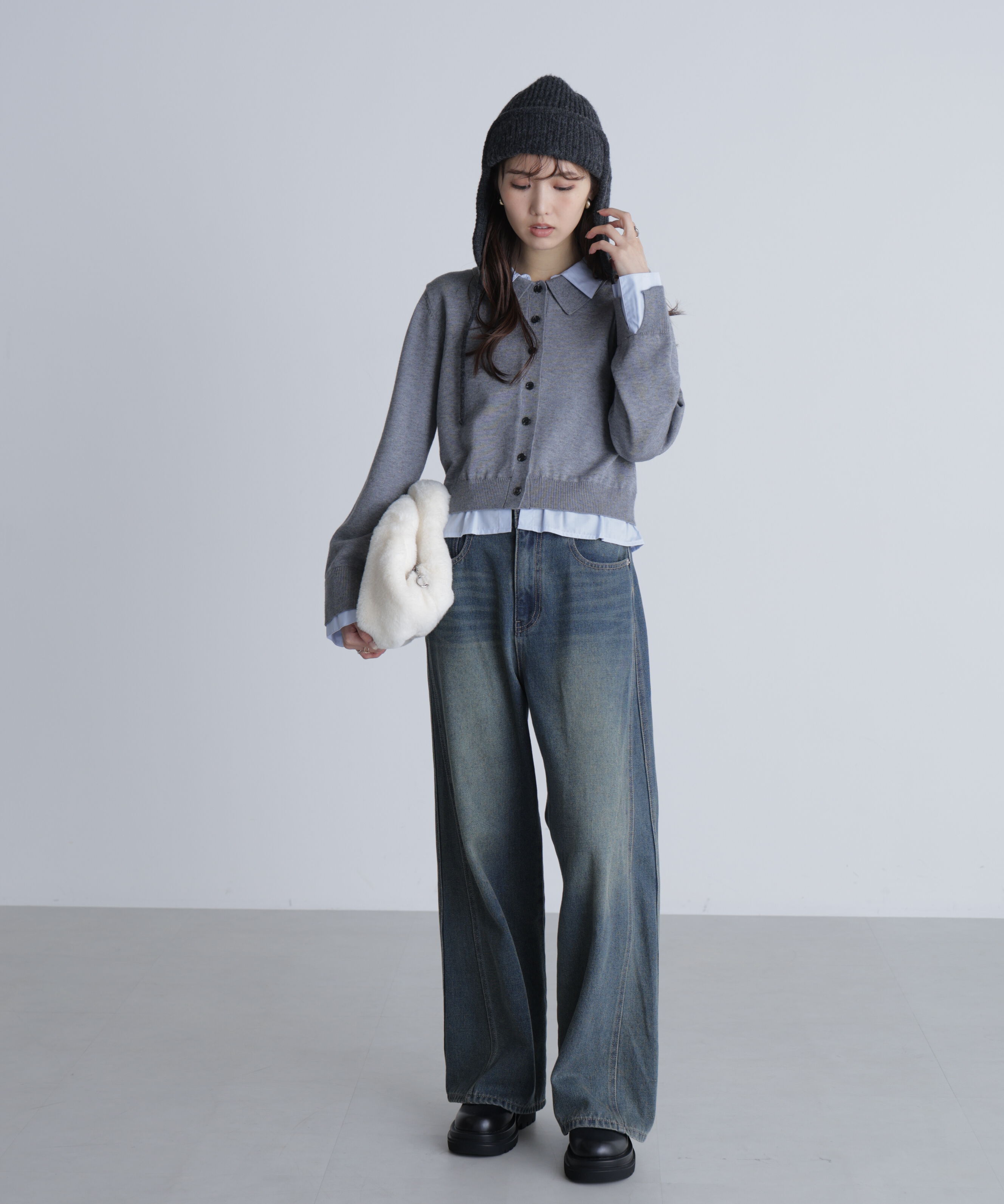  「シャツフェイクレイヤードポロカーディガン」|ニット・セーター|