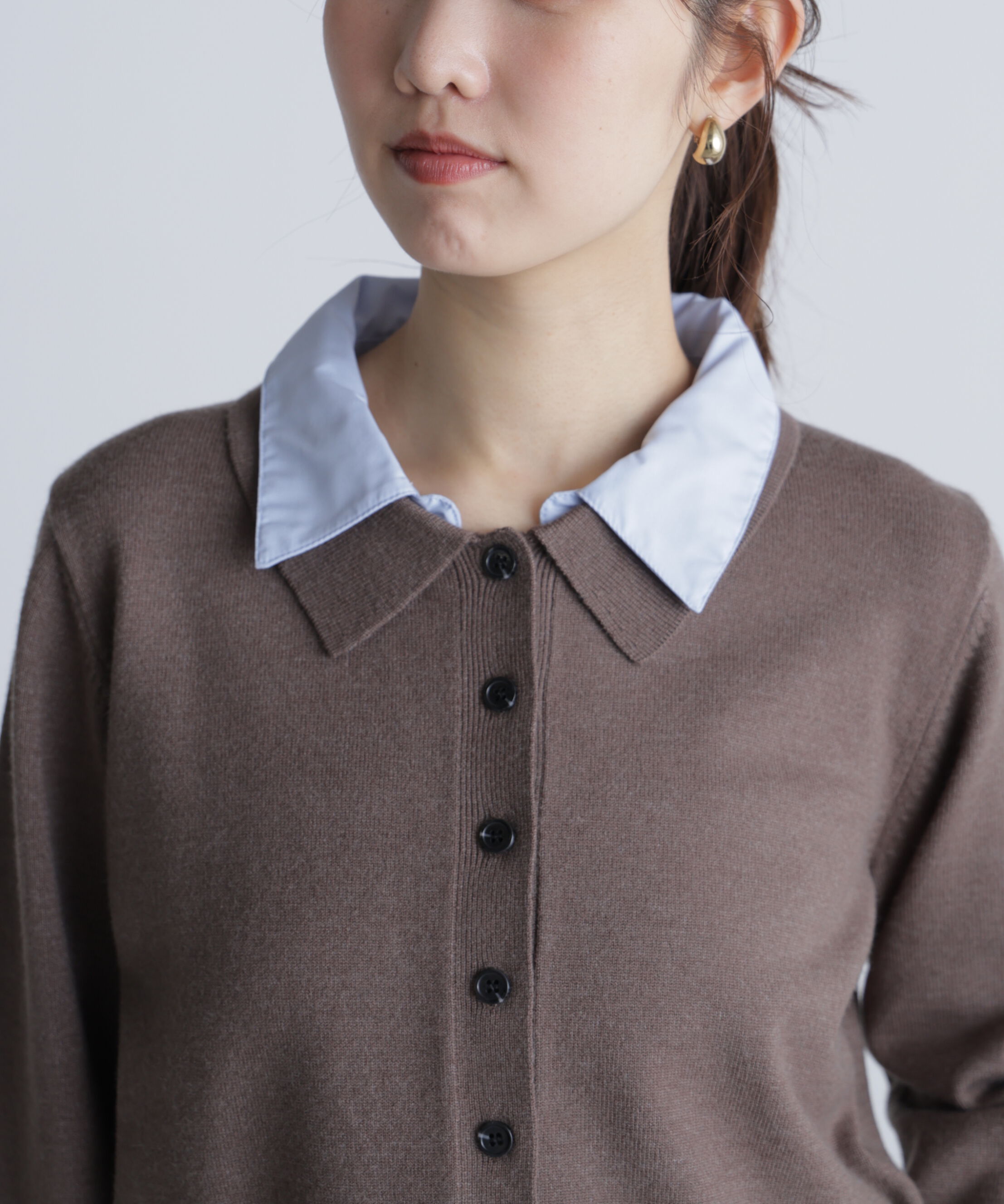  「シャツフェイクレイヤードポロカーディガン」|ニット・セーター|