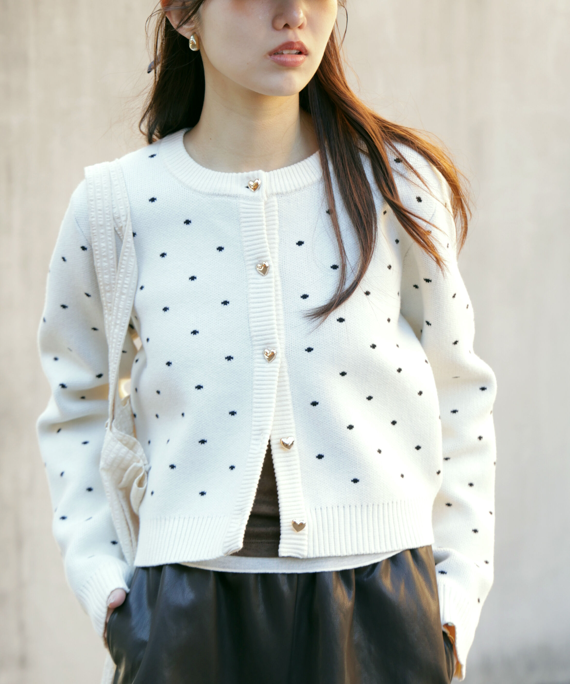  「ハートボタンドット柄カーディガン」|ニット・セーター|