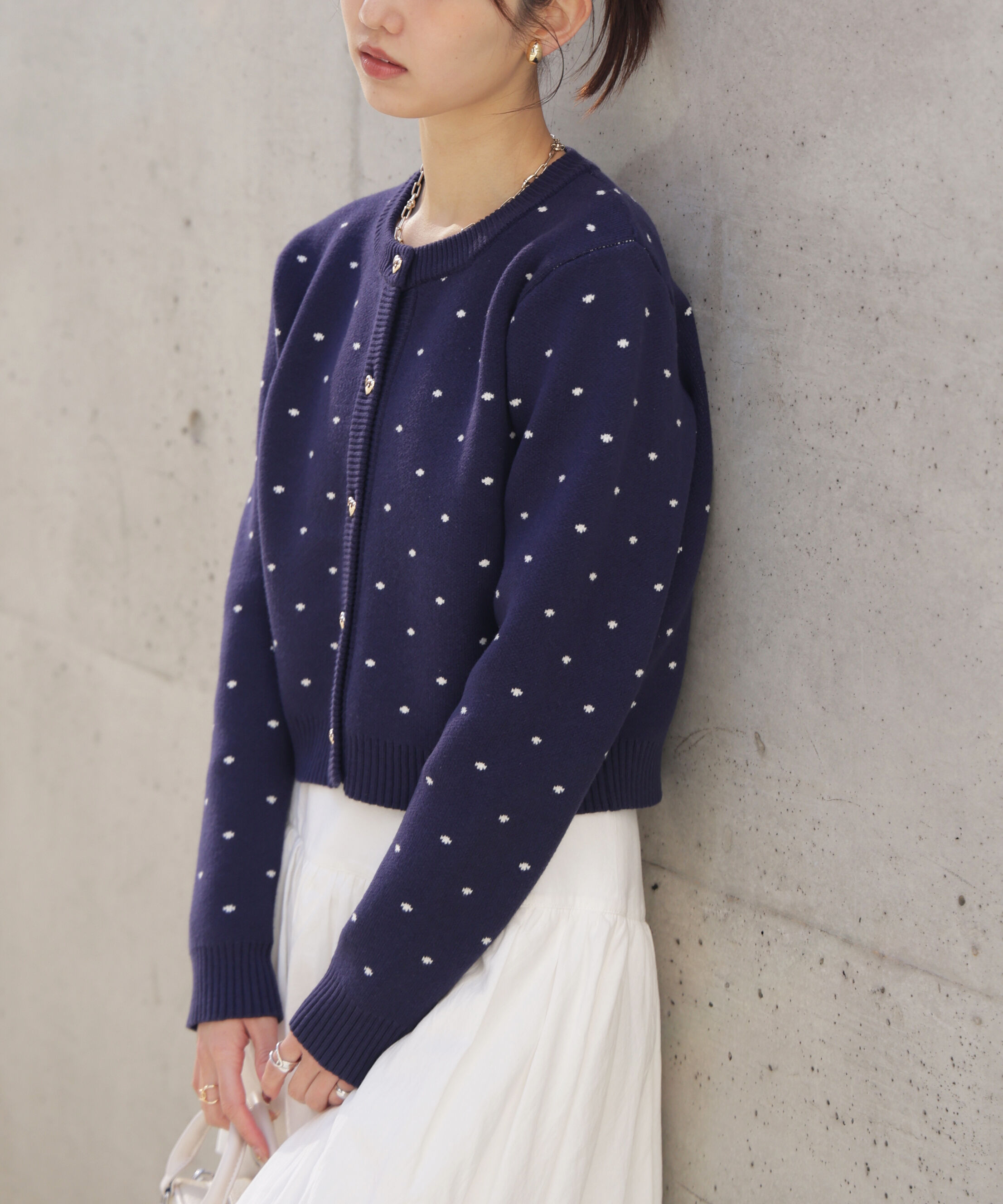  「ハートボタンドット柄カーディガン」|ニット・セーター|