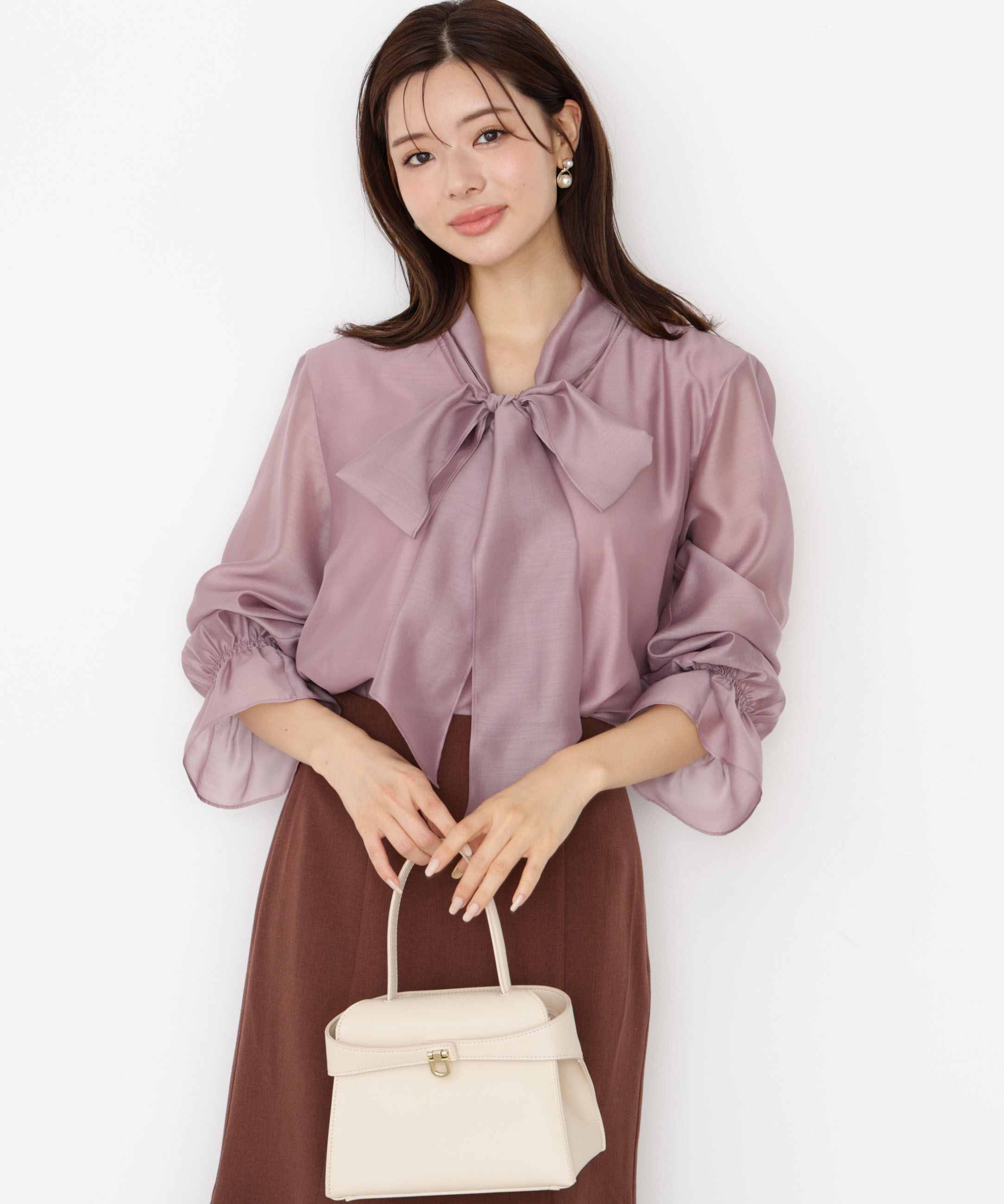 PROPORTION BODY DRESSING「＜ウォッシャブル＞シアーボウタイブラウス 25AW」|シャツ・ブラウス|ピンク