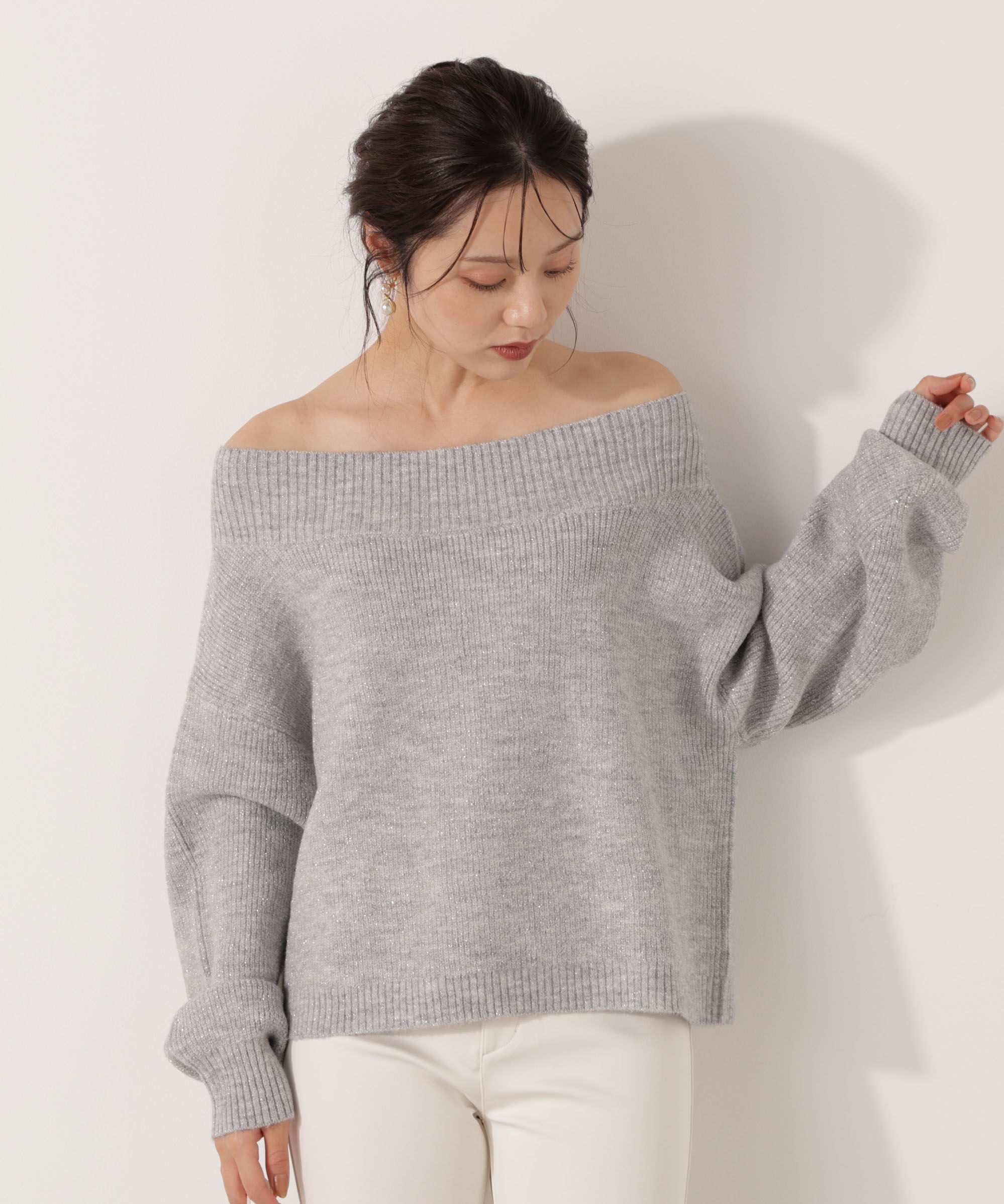 PROPORTION BODY DRESSING「ラメ入りオフショル畔ニット 25AW」|ニット・セーター|
