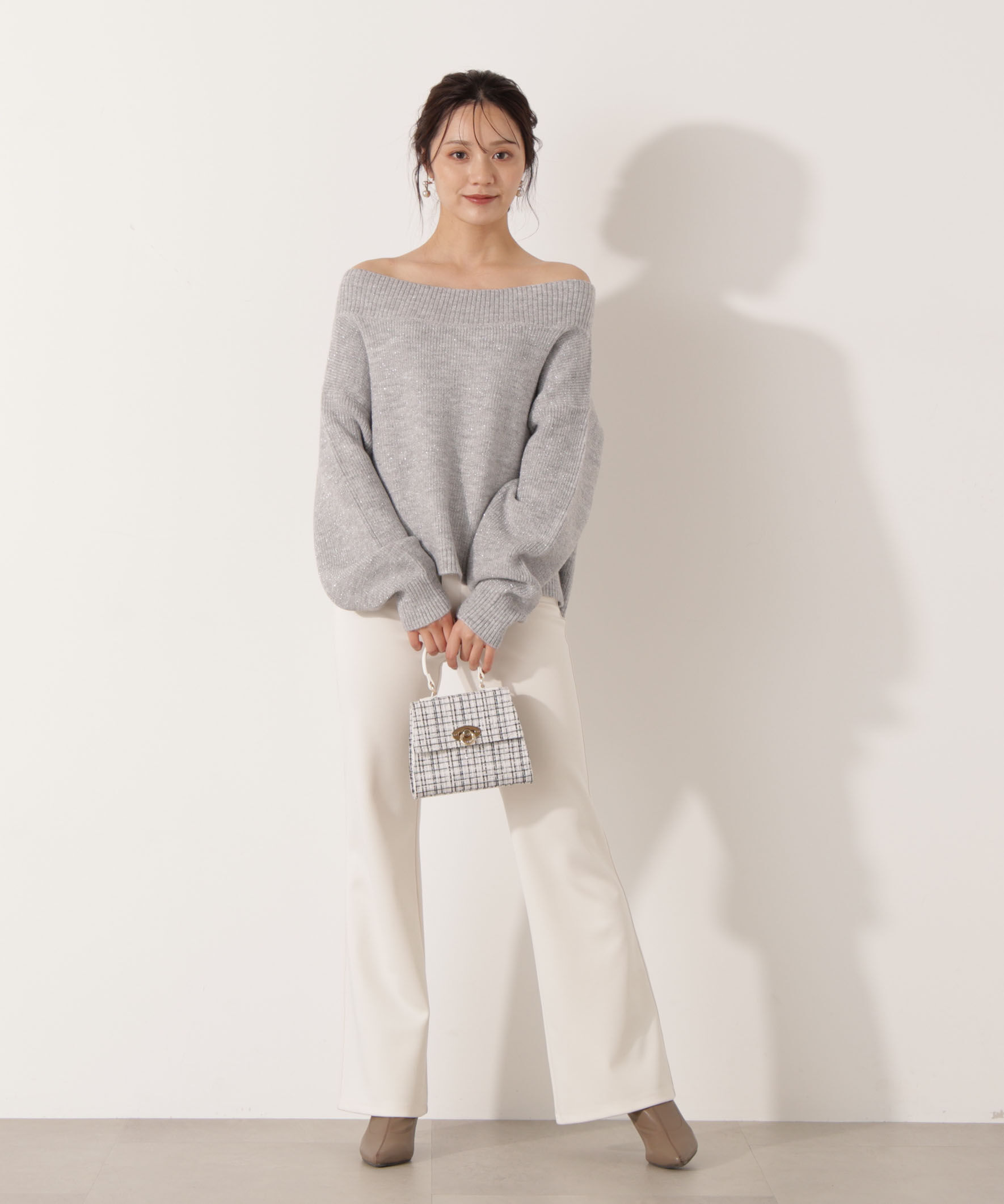 PROPORTION BODY DRESSING「ラメ入りオフショル畔ニット 25AW」|ニット・セーター|