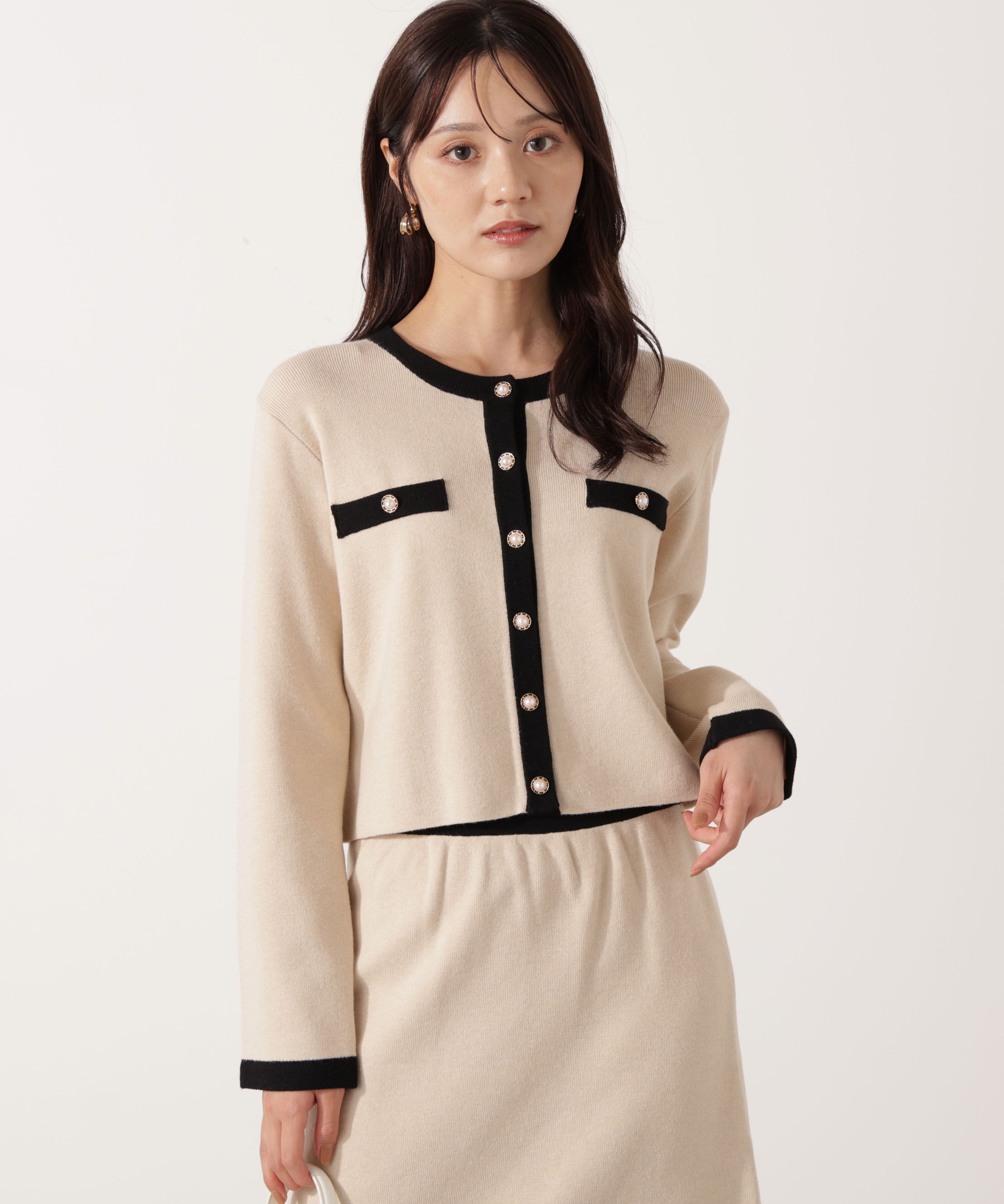 PROPORTION BODY DRESSING「ニットジャケット 25AW」|ニット・セーター|ベージュ&times;ブラ