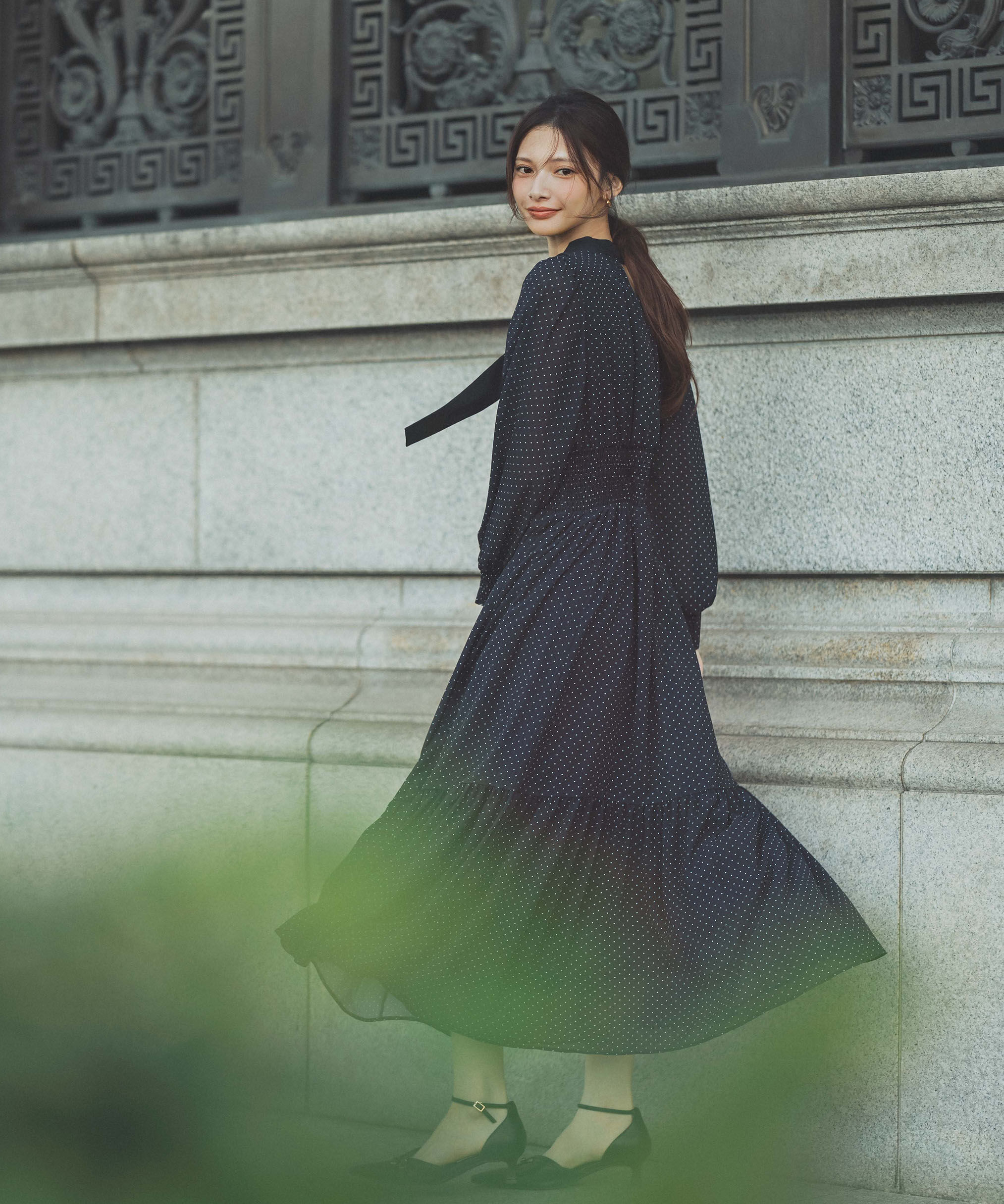 PROPORTION BODY DRESSING「タイ付きウエストシャーリングワンピース」|ワンピース|ブラックドッ 1