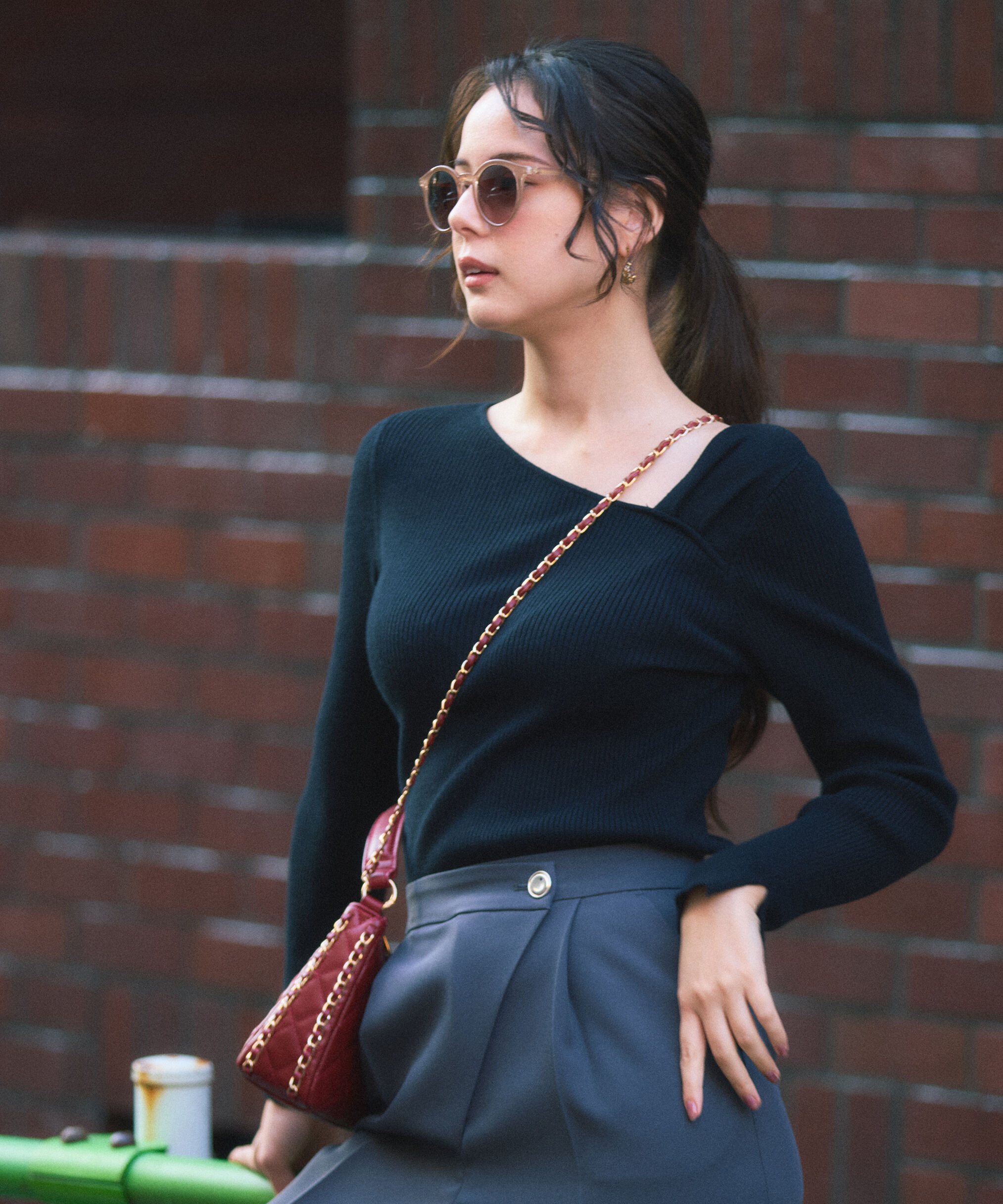 PROPORTION BODY DRESSING「アシメネックリブニット 25AW」|ニット・セーター|ブラック