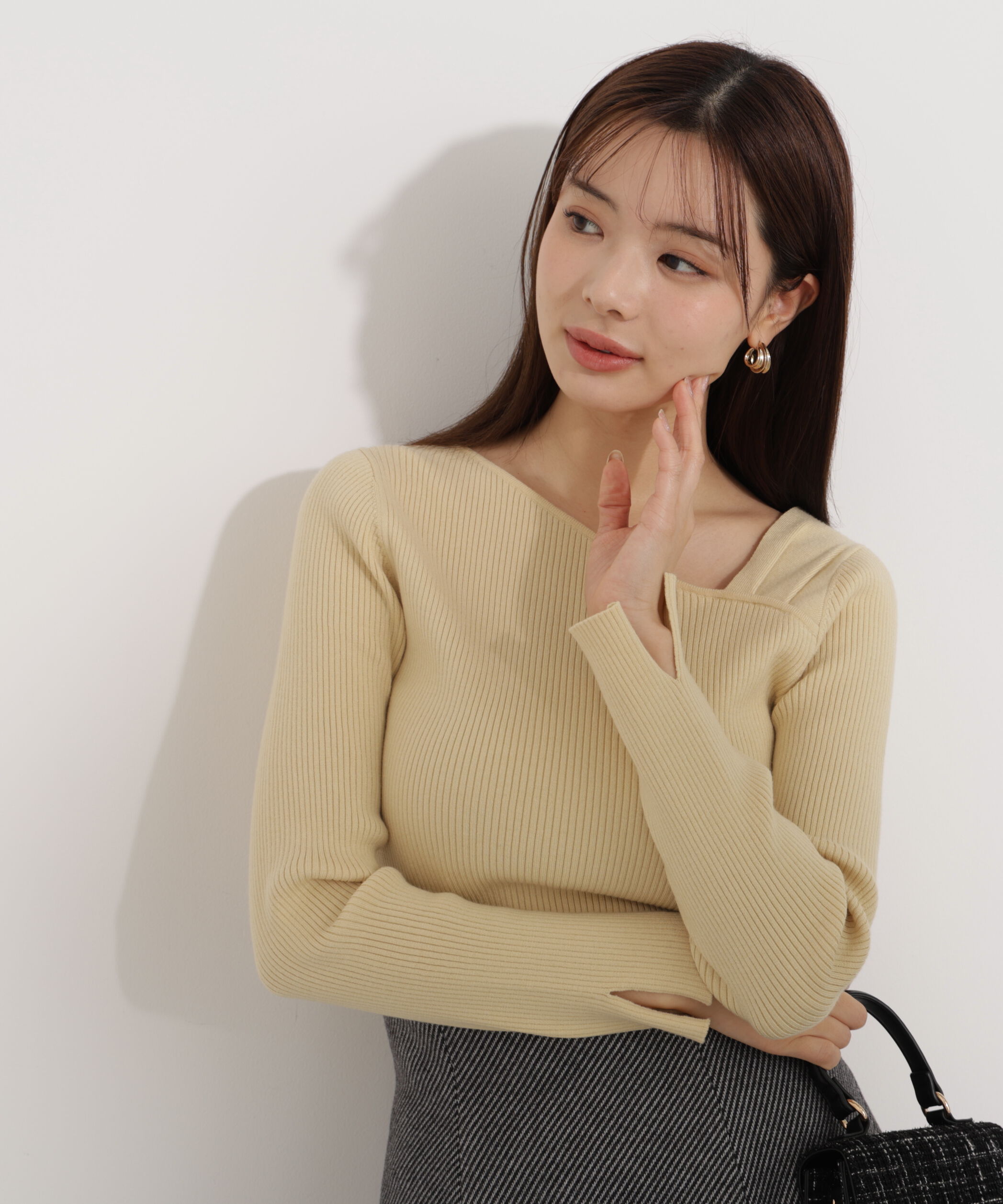 PROPORTION BODY DRESSING「アシメネックリブニット 25AW」|ニット・セーター|イエロー