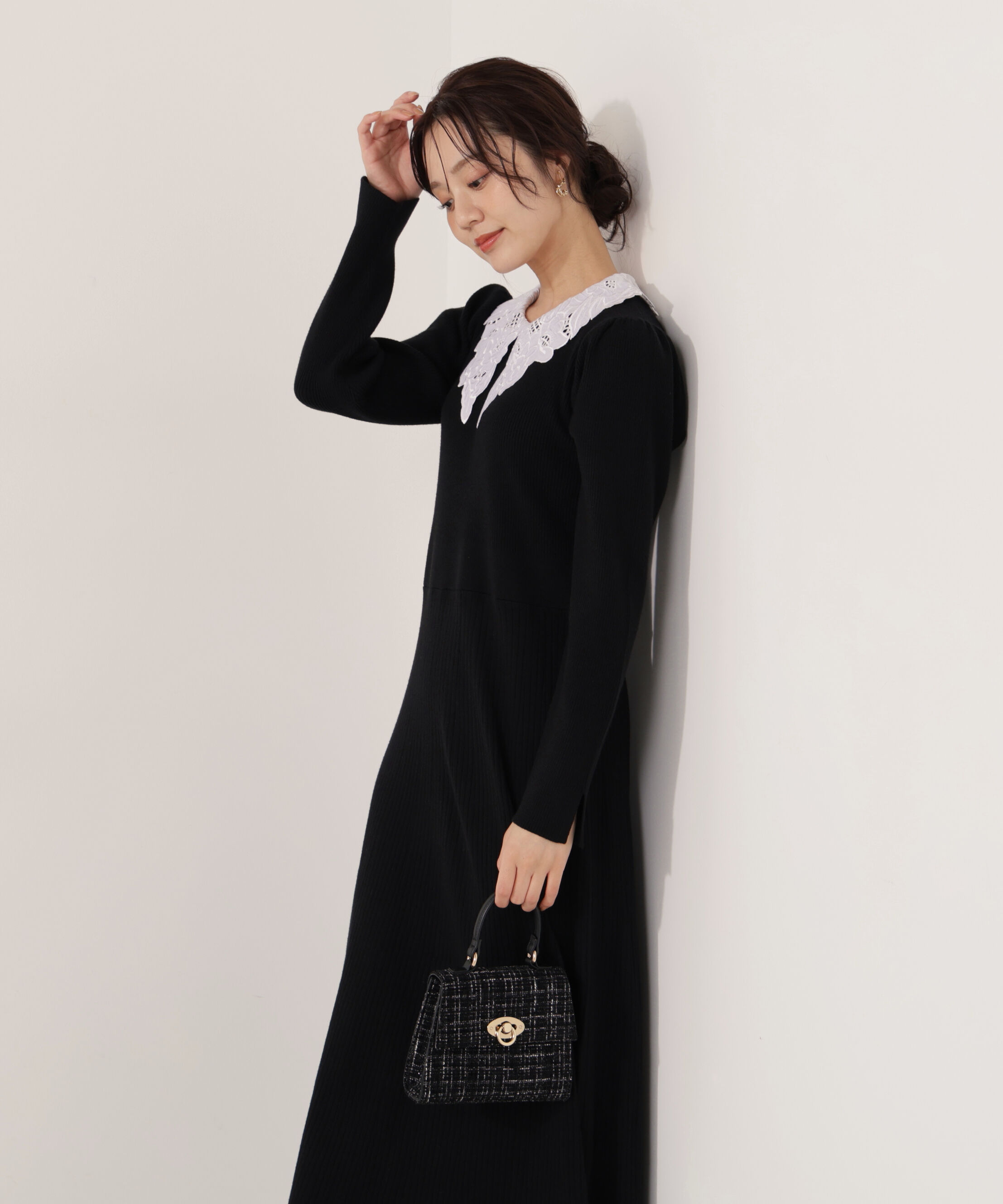 PROPORTION BODY DRESSING「レース襟付きニットワンピース」|ワンピース|