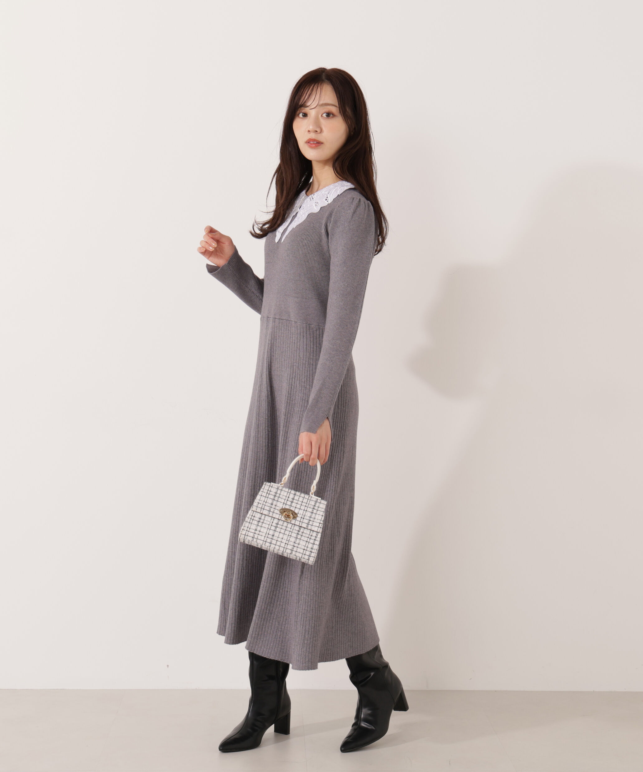 PROPORTION BODY DRESSING「レース襟付きニットワンピース」|ワンピース|