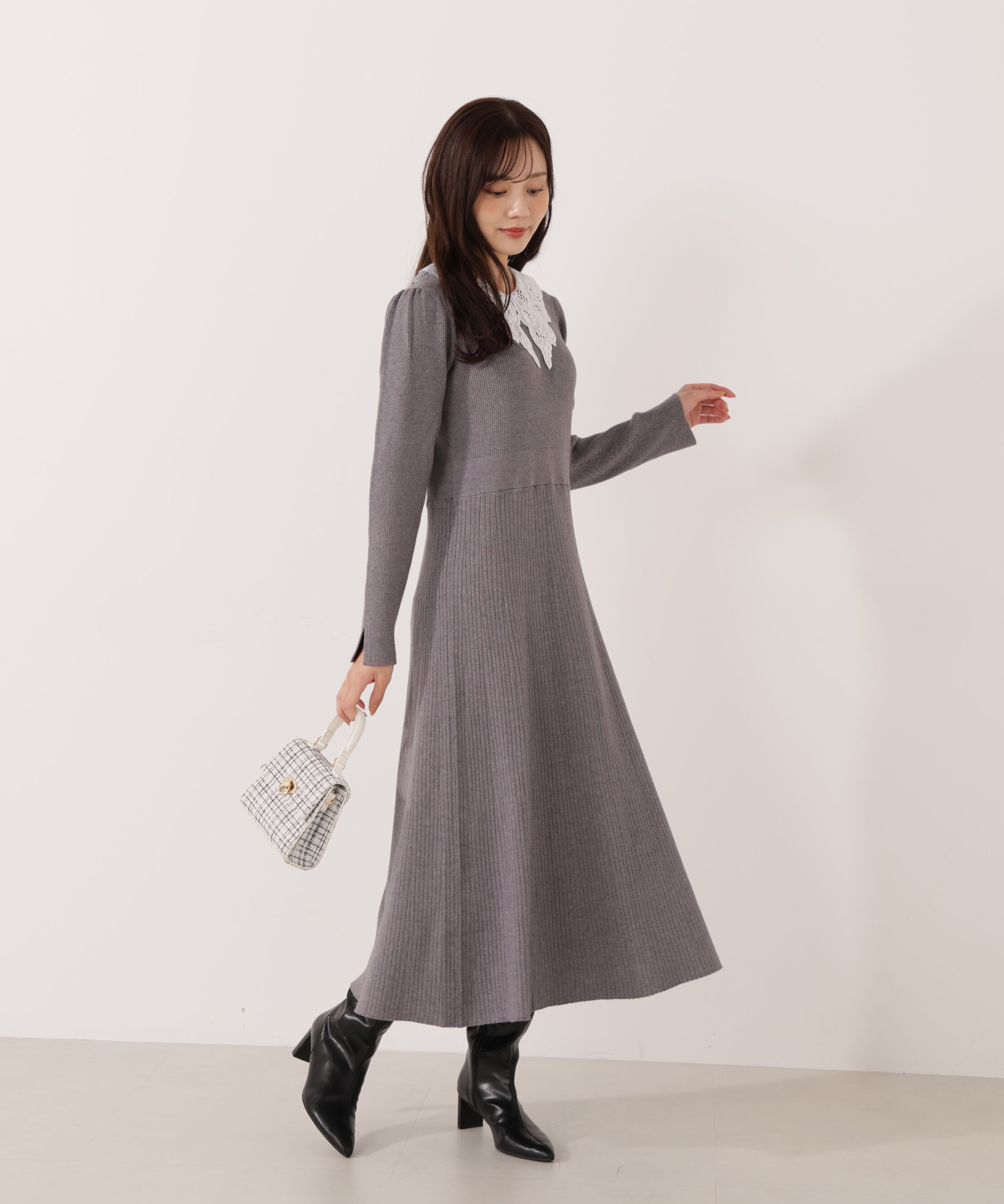 PROPORTION BODY DRESSING「レース襟付きニットワンピース」|ワンピース|