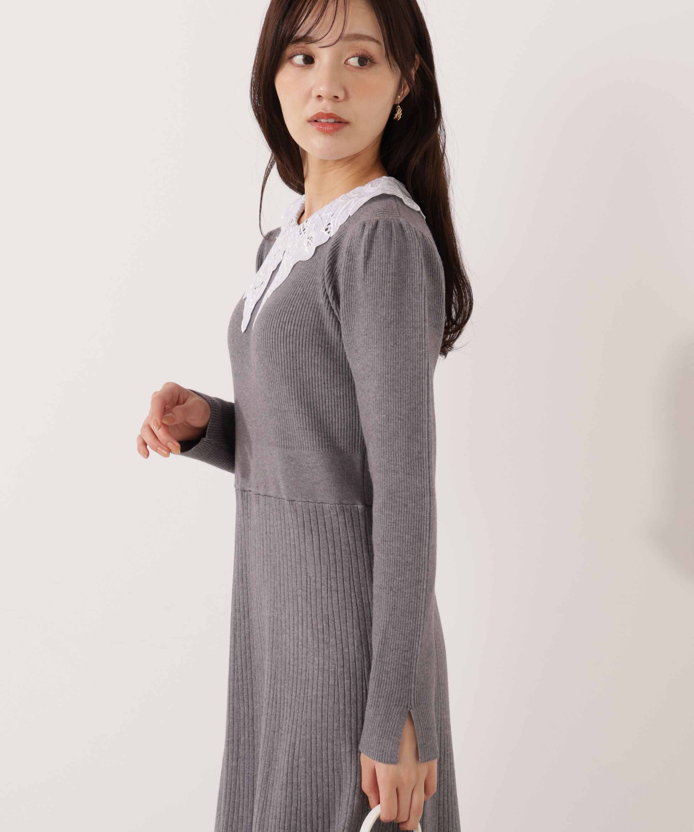 PROPORTION BODY DRESSING「レース襟付きニットワンピース」|ワンピース|