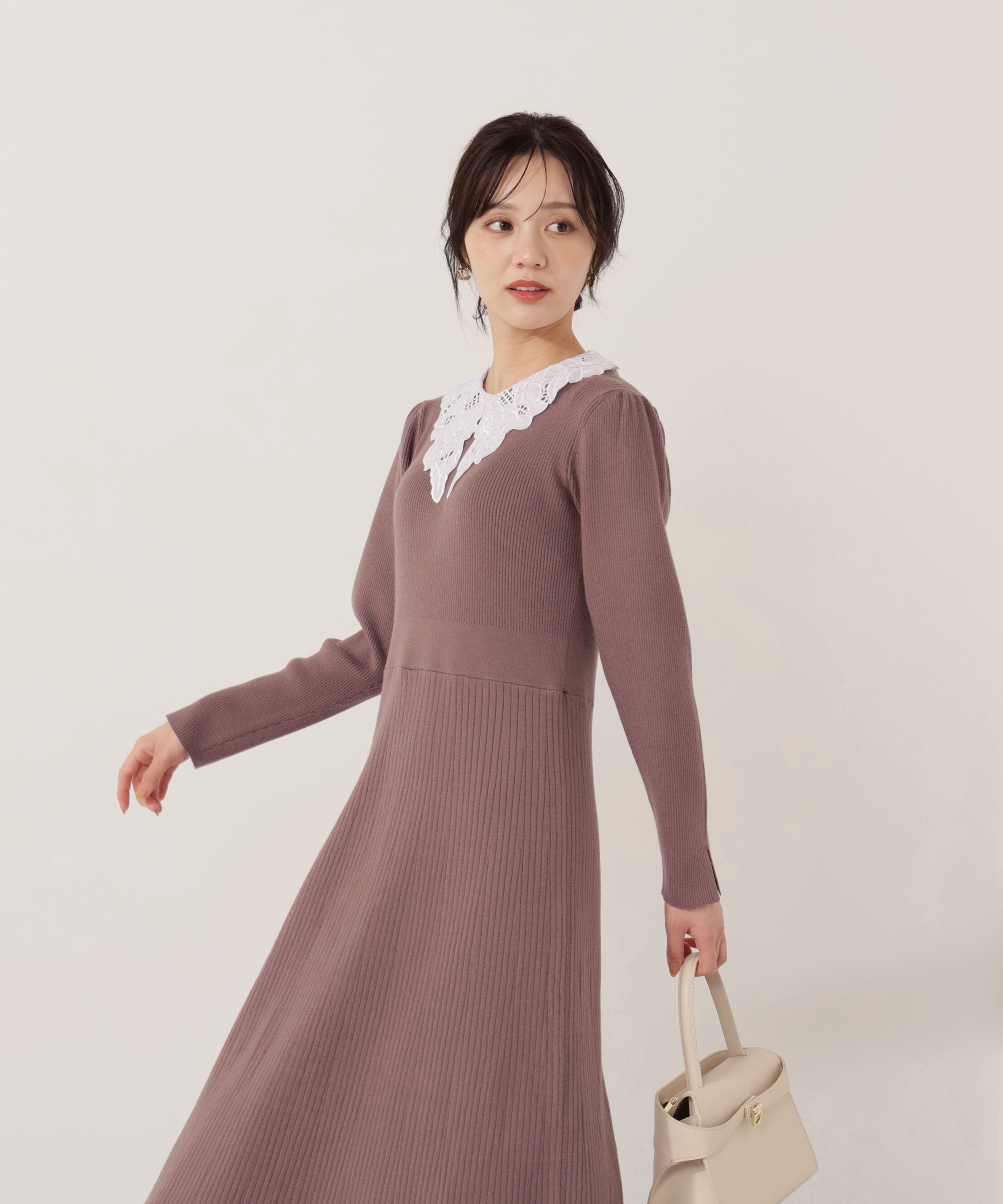 PROPORTION BODY DRESSING「レース襟付きニットワンピース」|ワンピース|