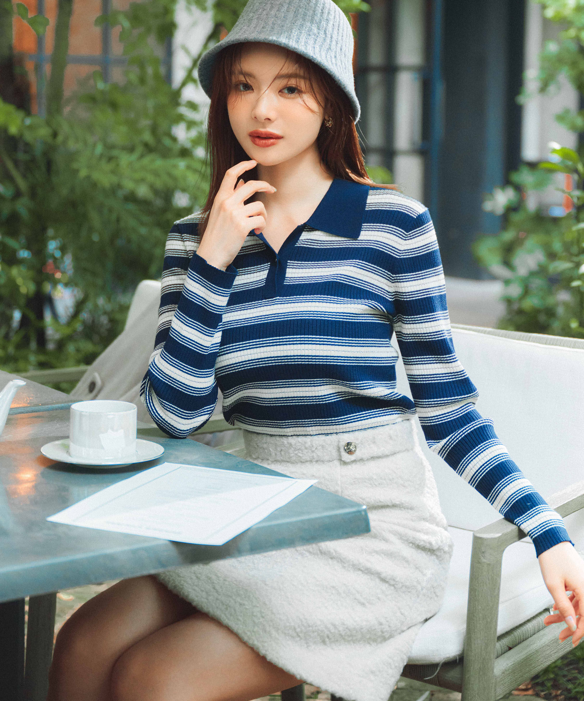 PROPORTION BODY DRESSING「ポロボーダーニット　25AW」|ニット・セーター|ネイビー